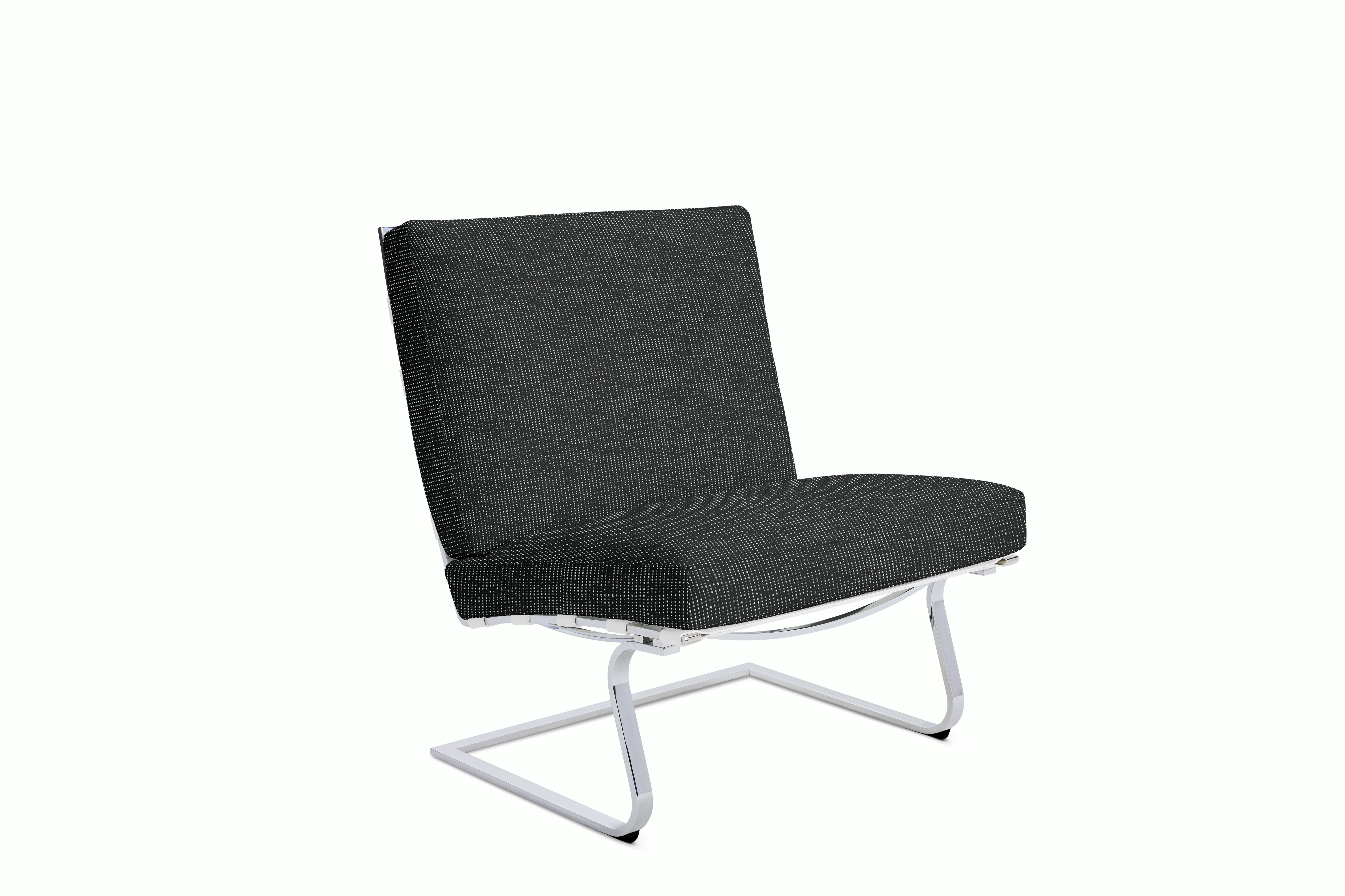 Tugendhat Chair in Prestini,  Black White with belting in Belting Leather,  White and chrome frame