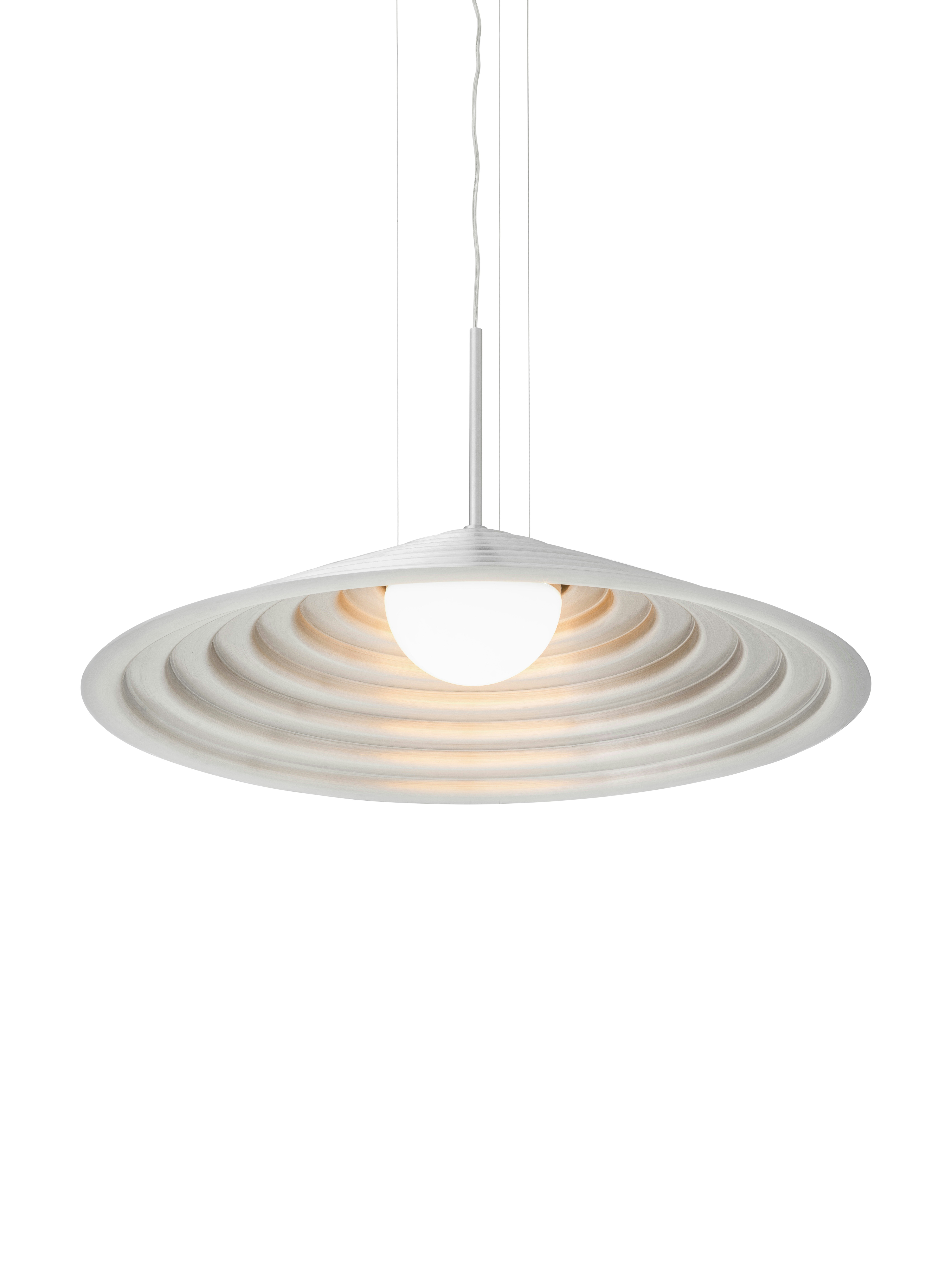 A detailed look at a Chancery Pendant Lamp in Aluminum.