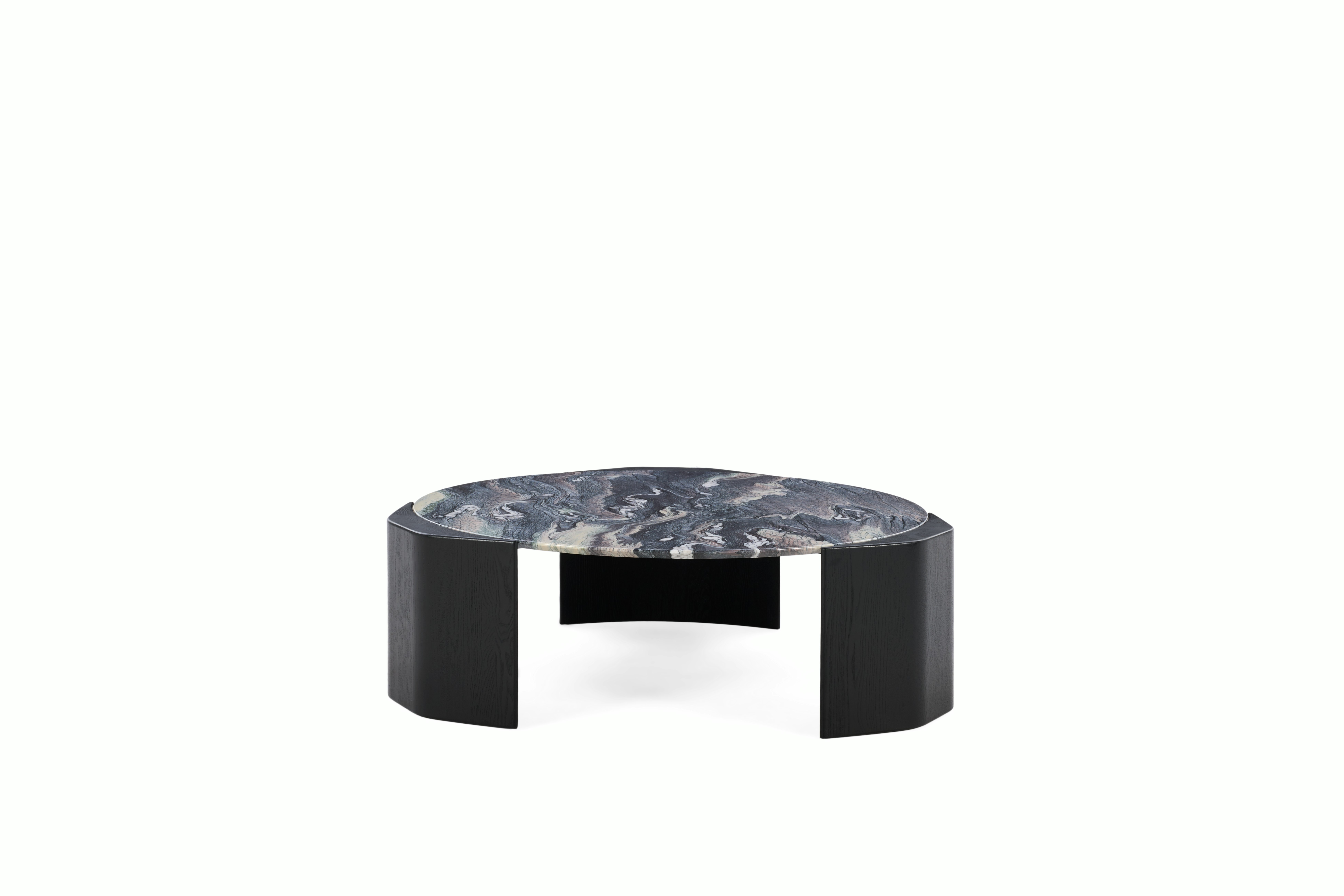 Atlason Organic Slab Coffee Table - Circle, 48", Cipollino Ondulato Marble, Black Ash