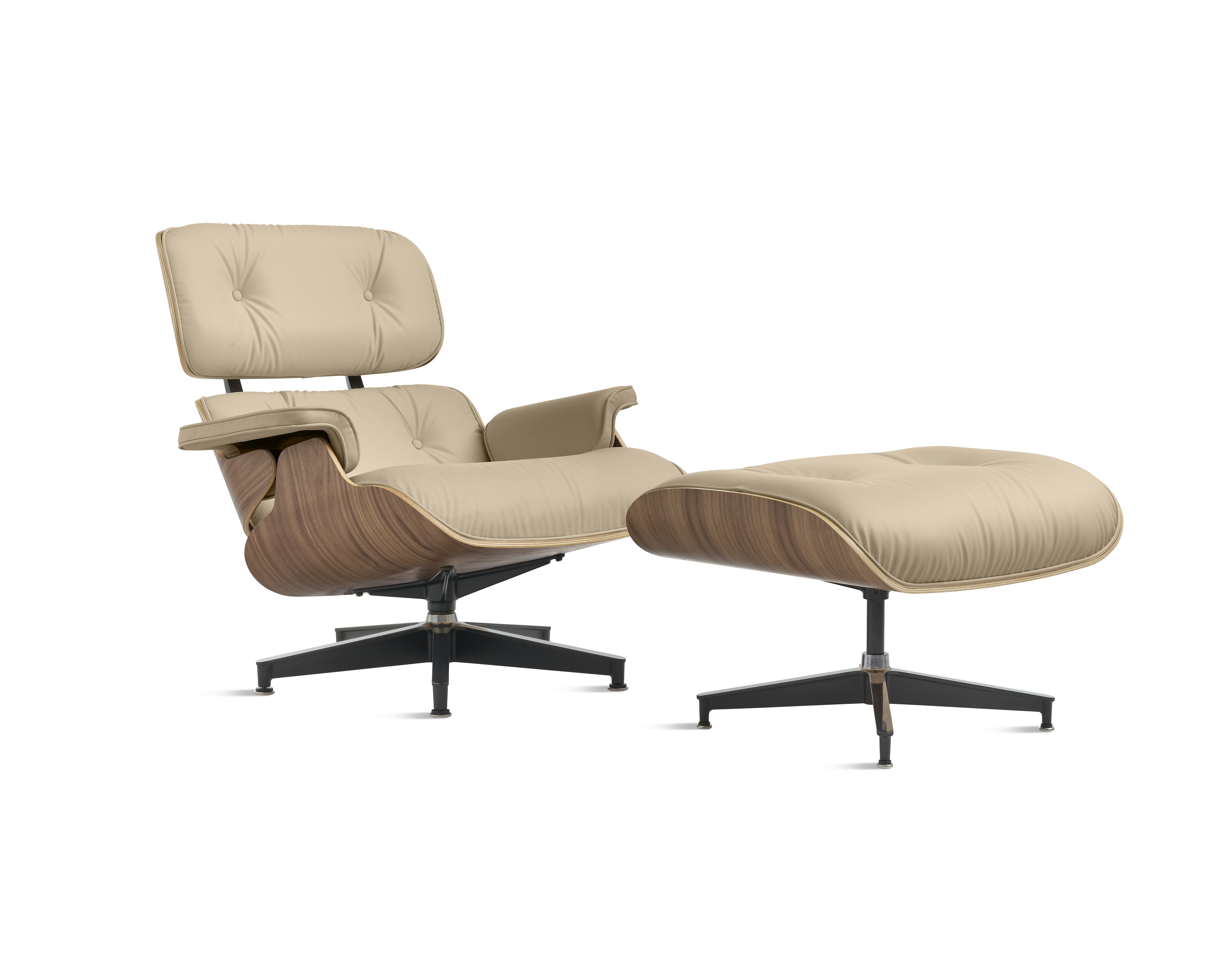 Eames Lounge & Ottoman,  3/4 View - All Grain (Edelman),  Walnut,  Greige