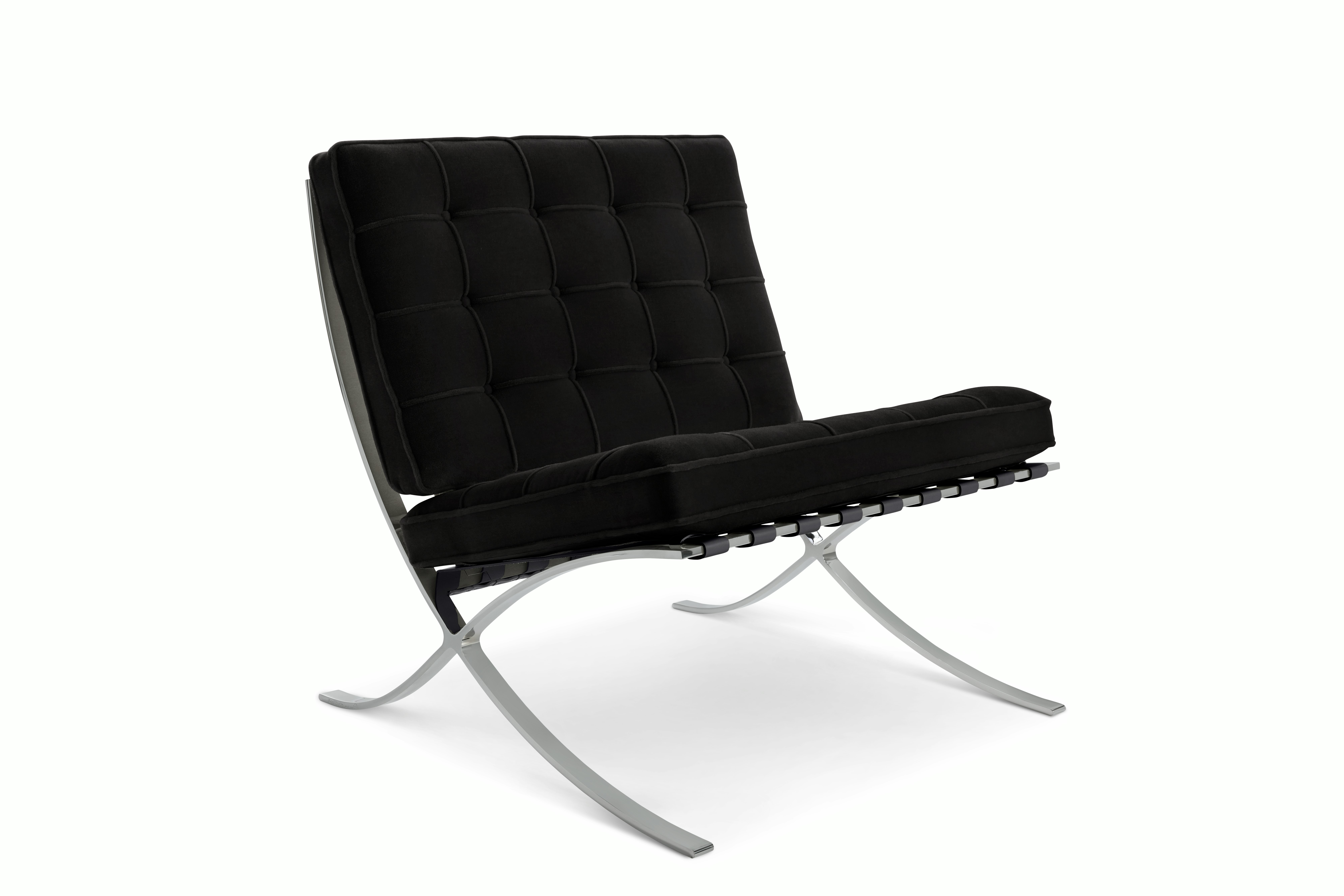 Barcelona Chair in Knoll Velvet,  Ebony,  Polished Chrome