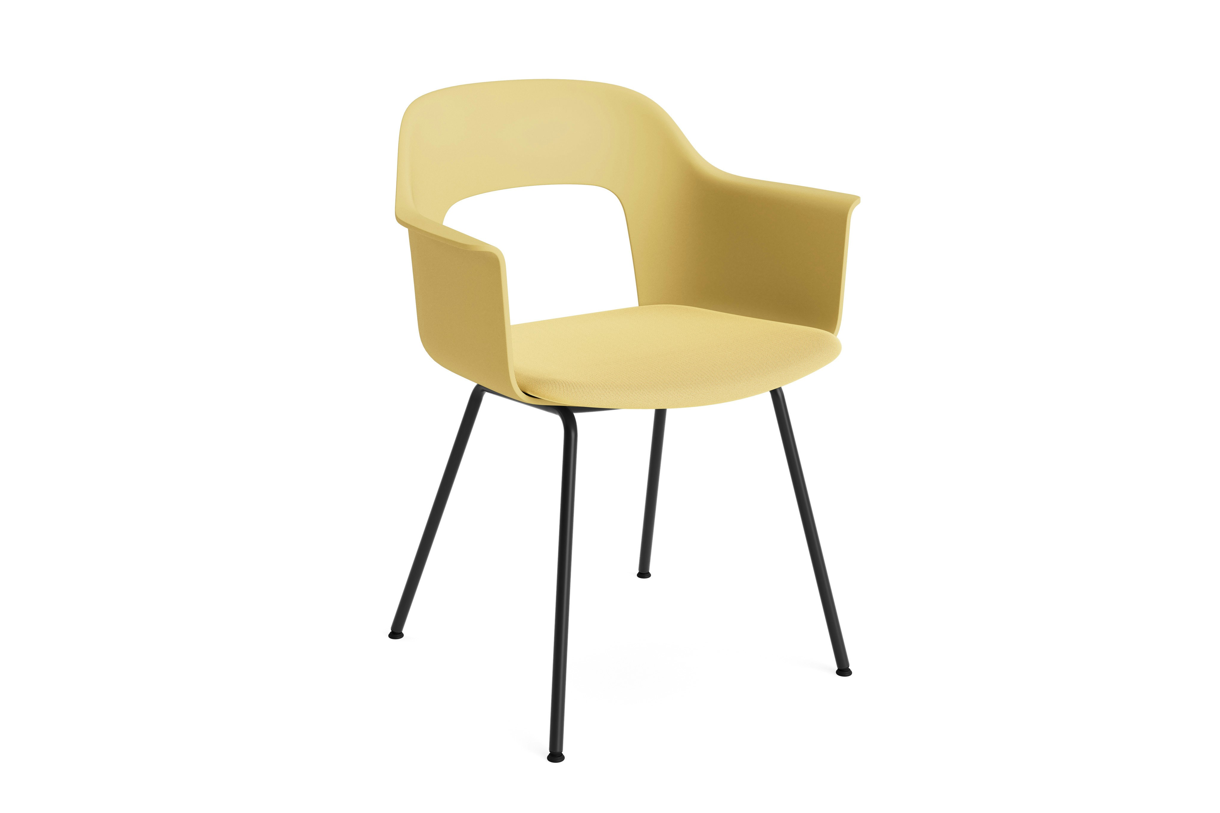 Layout Armchair 213 with biscotti shell and upholstered seat on black tube base, front-facing view.