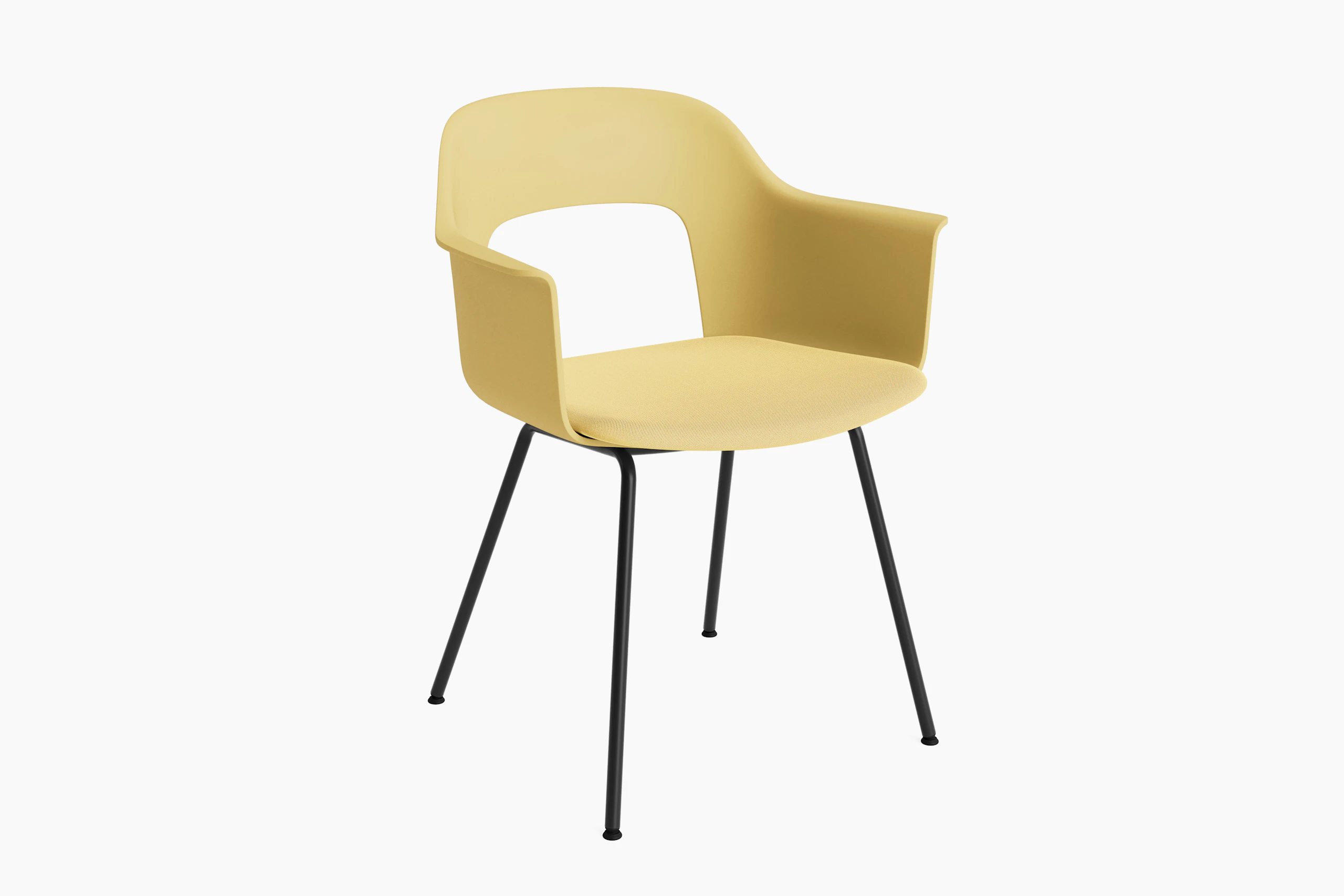 Layout Armchair 213 with biscotti shell and upholstered seat on black tube base, front-facing view.