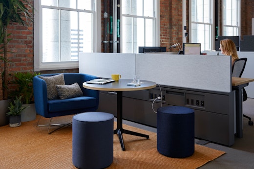 rockwell unscripted club chair and ottoman dividends Skyline x base table knoll san francisco showroom essentials welcoming community