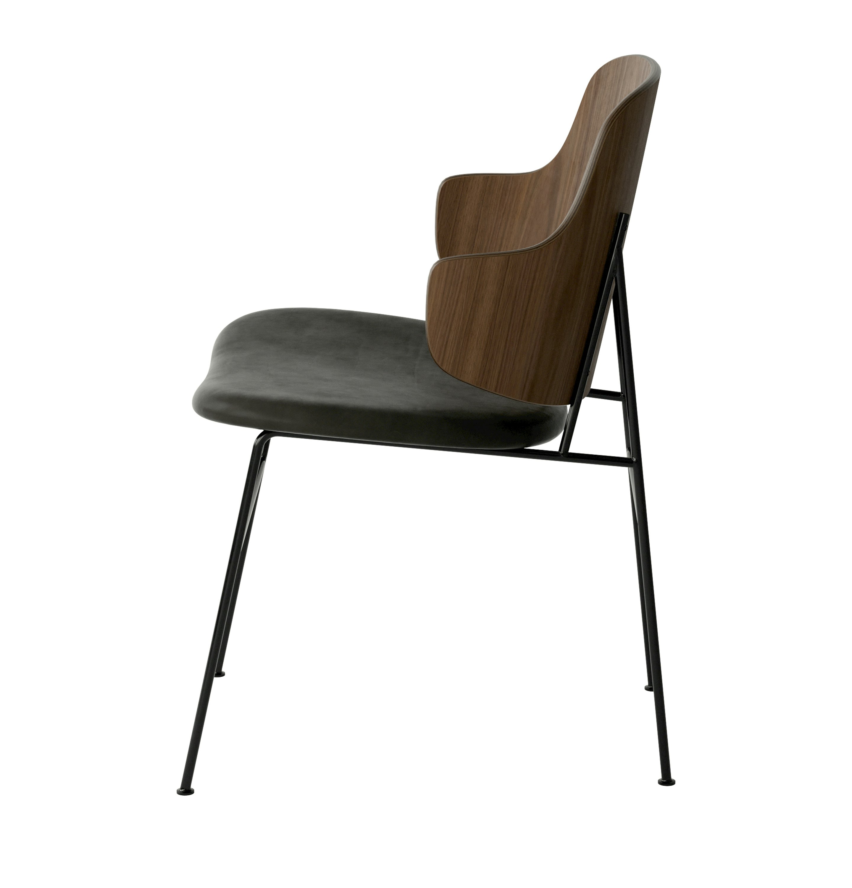 Penguin Dining Chair - Upholstered, Dakar Black, Walnut