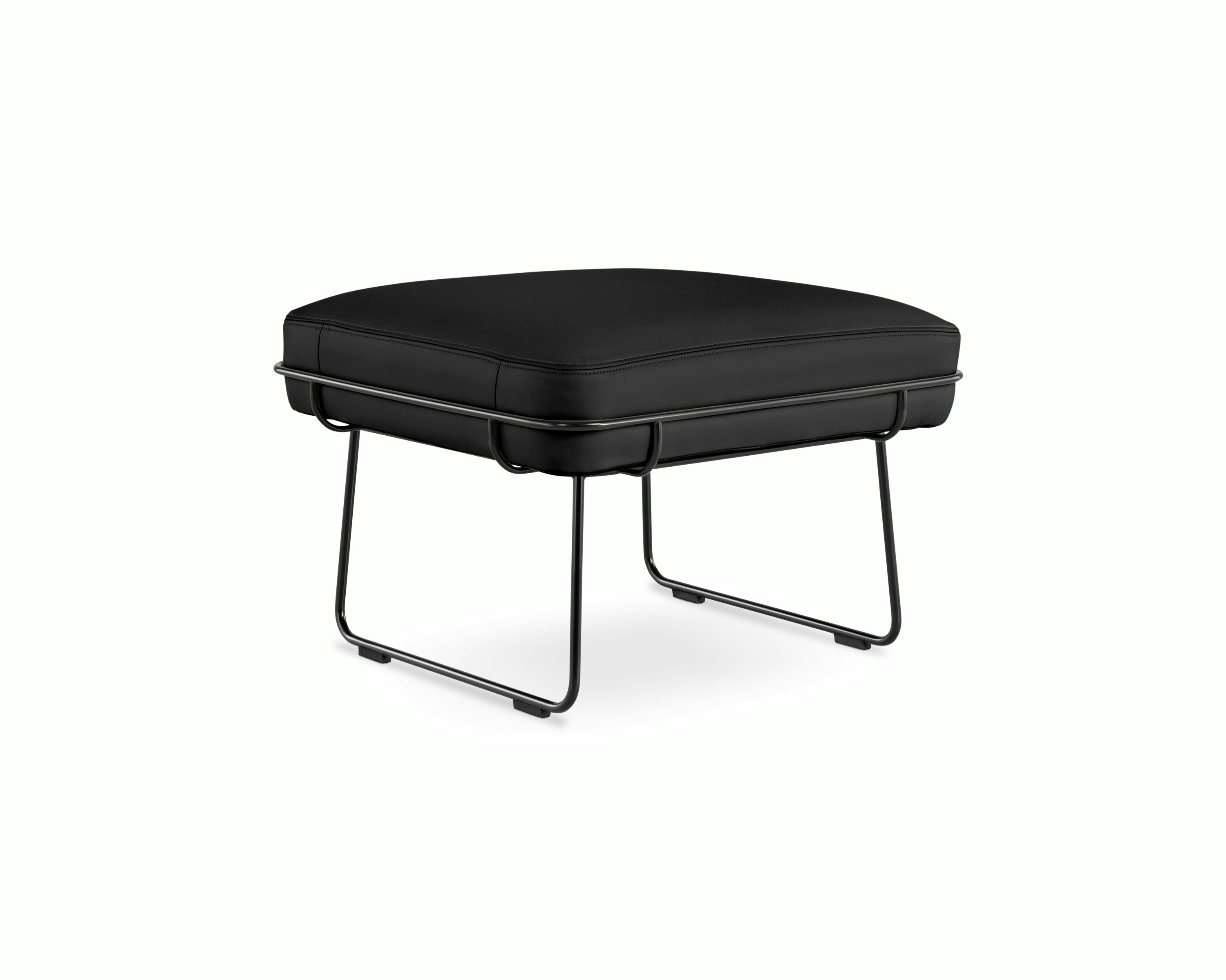 Wireframe Ottoman -  Prone Leather,  Obsidian,  Black