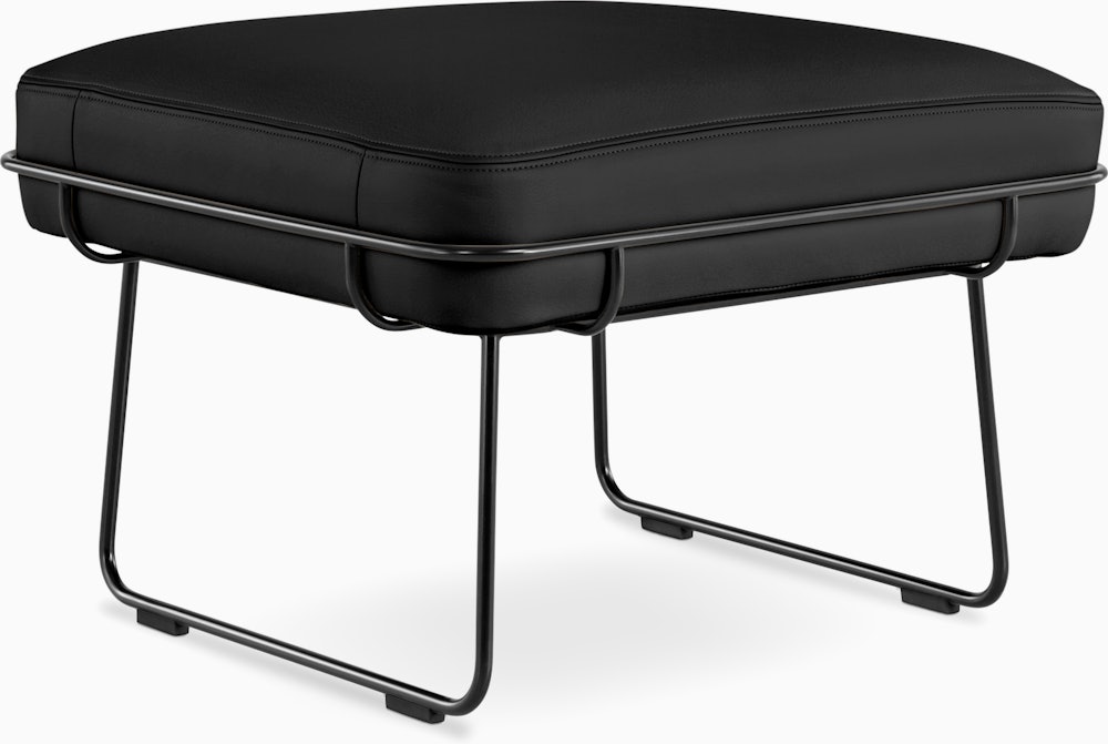 Wireframe Ottoman -  Prone Leather,  Obsidian,  Black