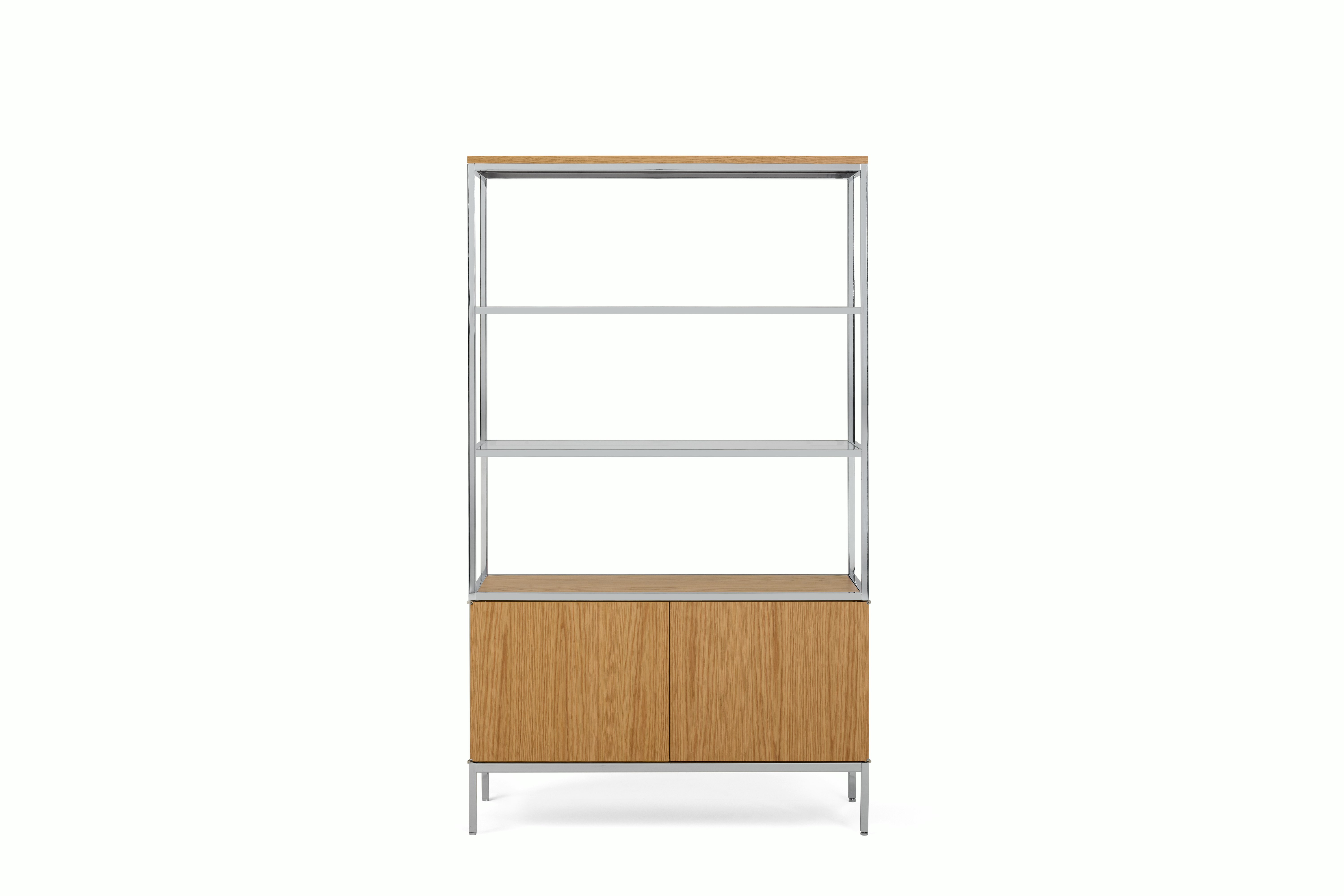 A Knoll Chermayeff Bookcase in Oak viewed from the front.