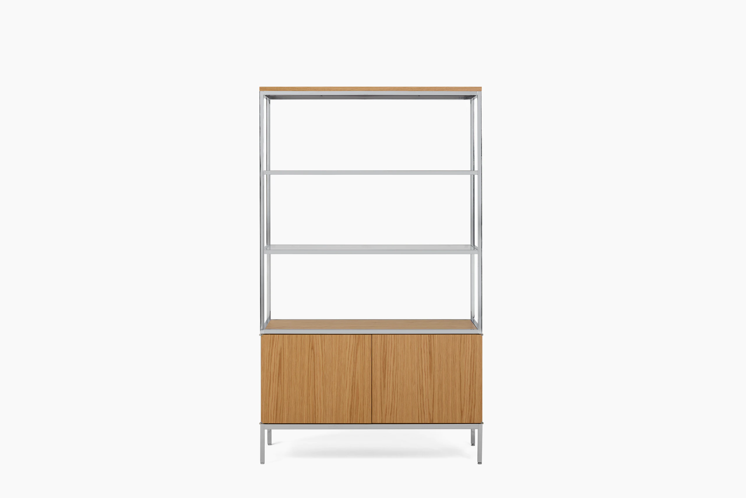 A Knoll Chermayeff Bookcase in Oak viewed from the front.
