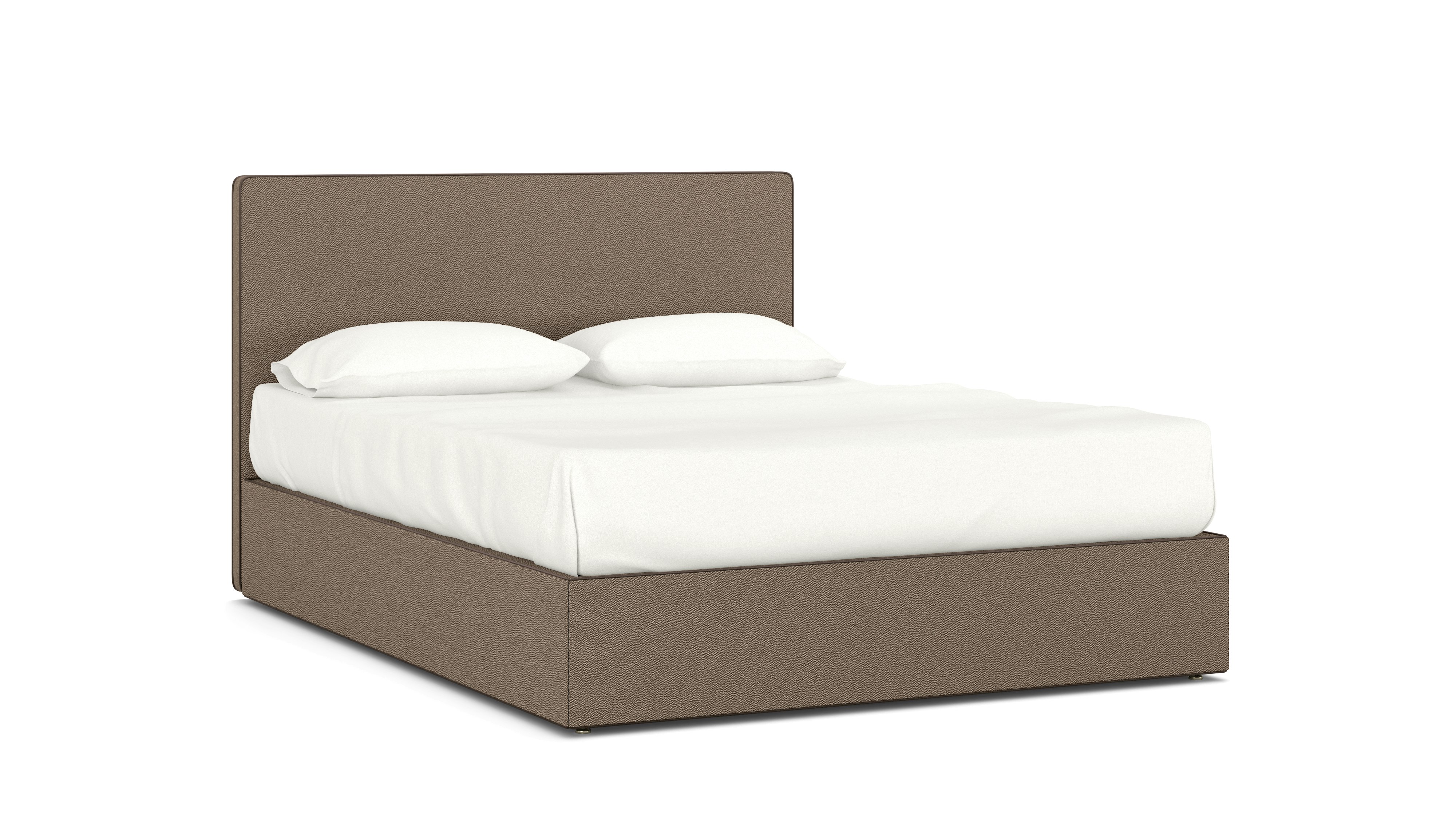 A Hule Bed in Brown Java viewed from an angle.