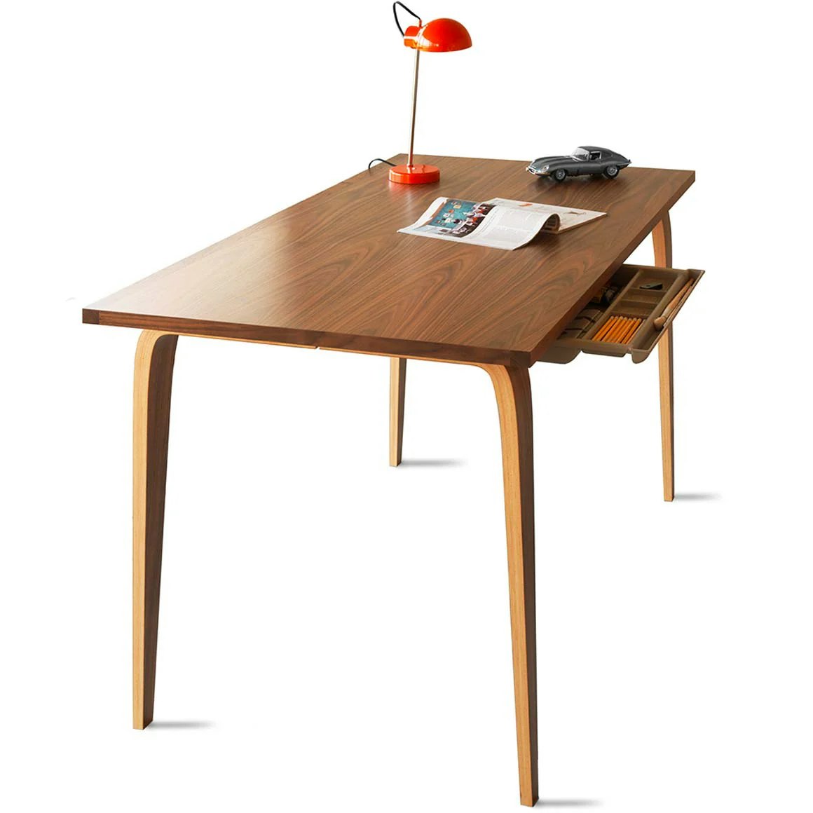 A detailed look at Cherner Studio Desk in Natural walnut.