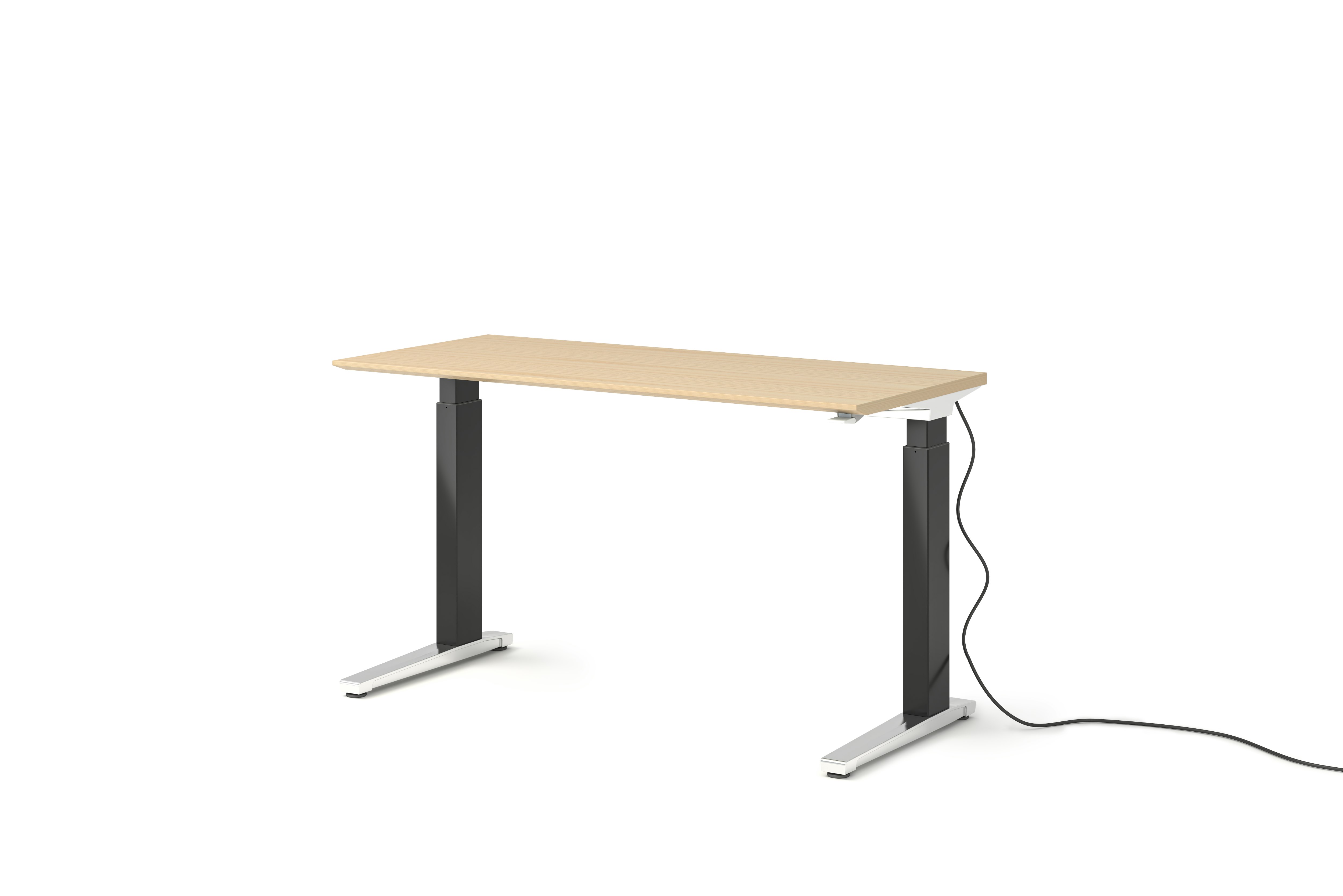 Renew Sit-To-Stand Desk - 23x52,  Veneer White Ash,  Graphite Satin,  Polished Aluminum,  Standard Power