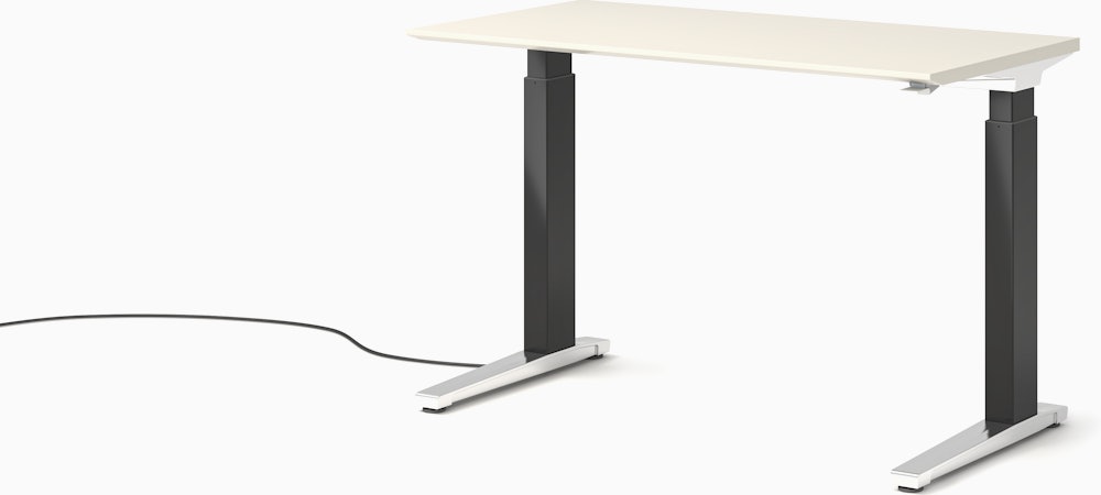 Renew Sit-To-Stand Desk - 23x46,  White Laminate,  Graphite Satin,  Polished Aluminum,  Hidden Power
