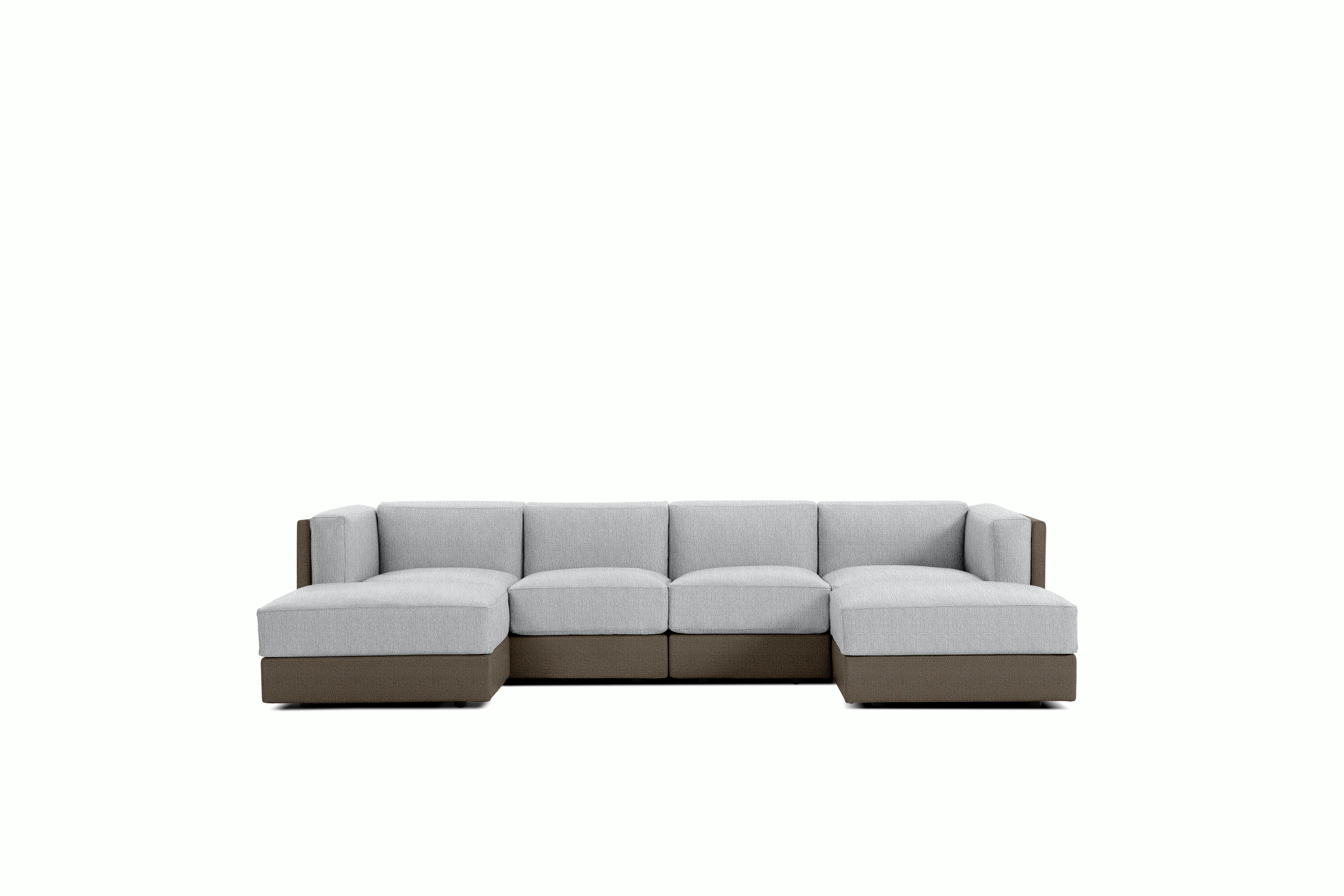 Symme Double Chaise Sectional - Fabric Frame,  Pebble Weave,  Bark,  Pebble Weave,  Fog