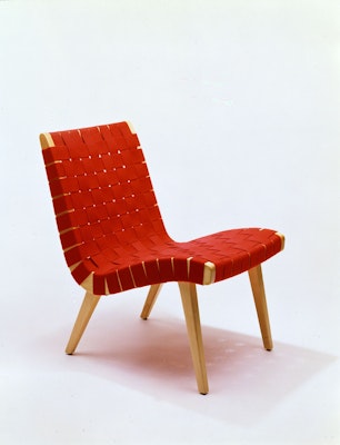 Jens Risom Red Webbed Armless Lounge Side Chair 