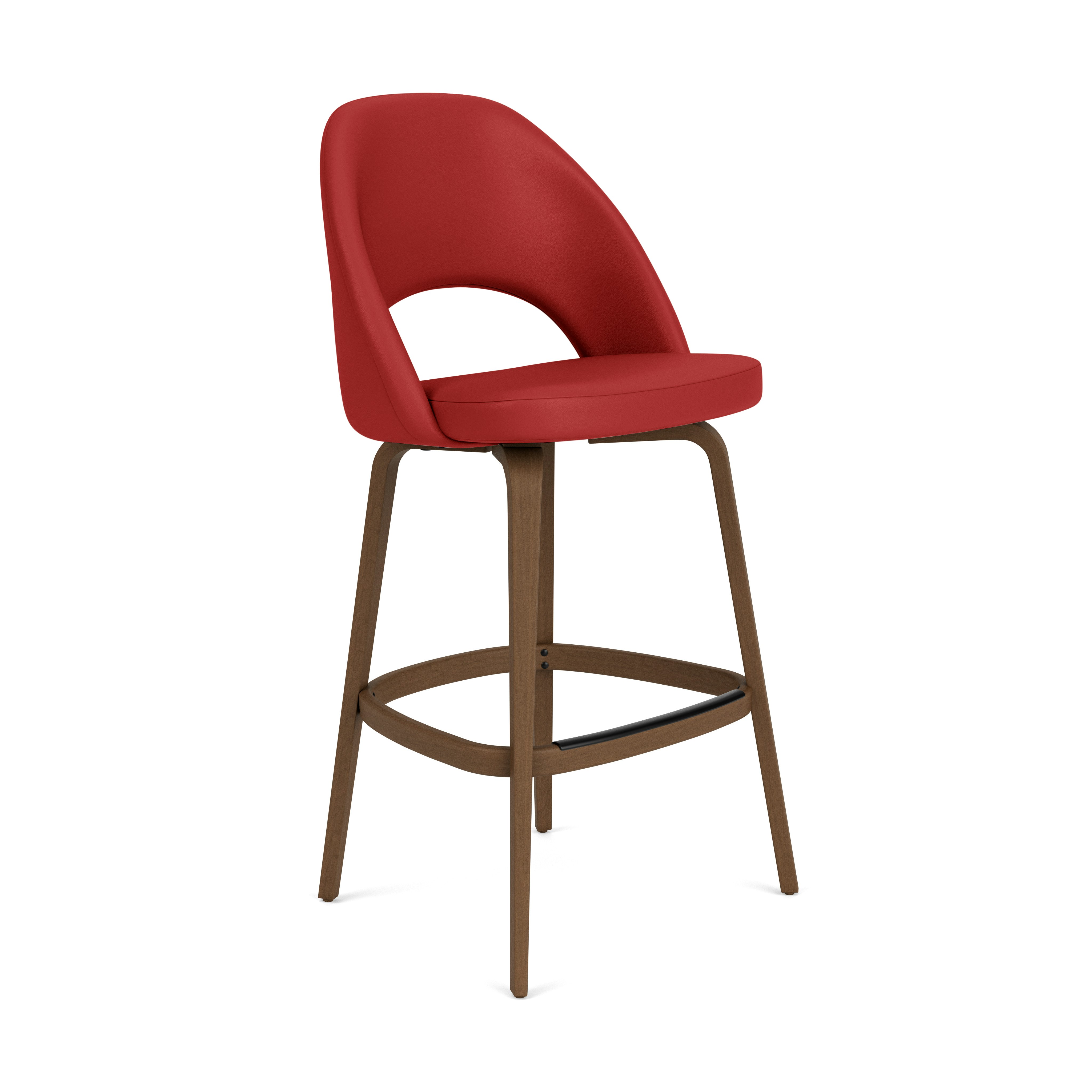 Saarinen Executive Stool - Bar Height,  Acqua Leather,  Red Sea,  Light Walnut