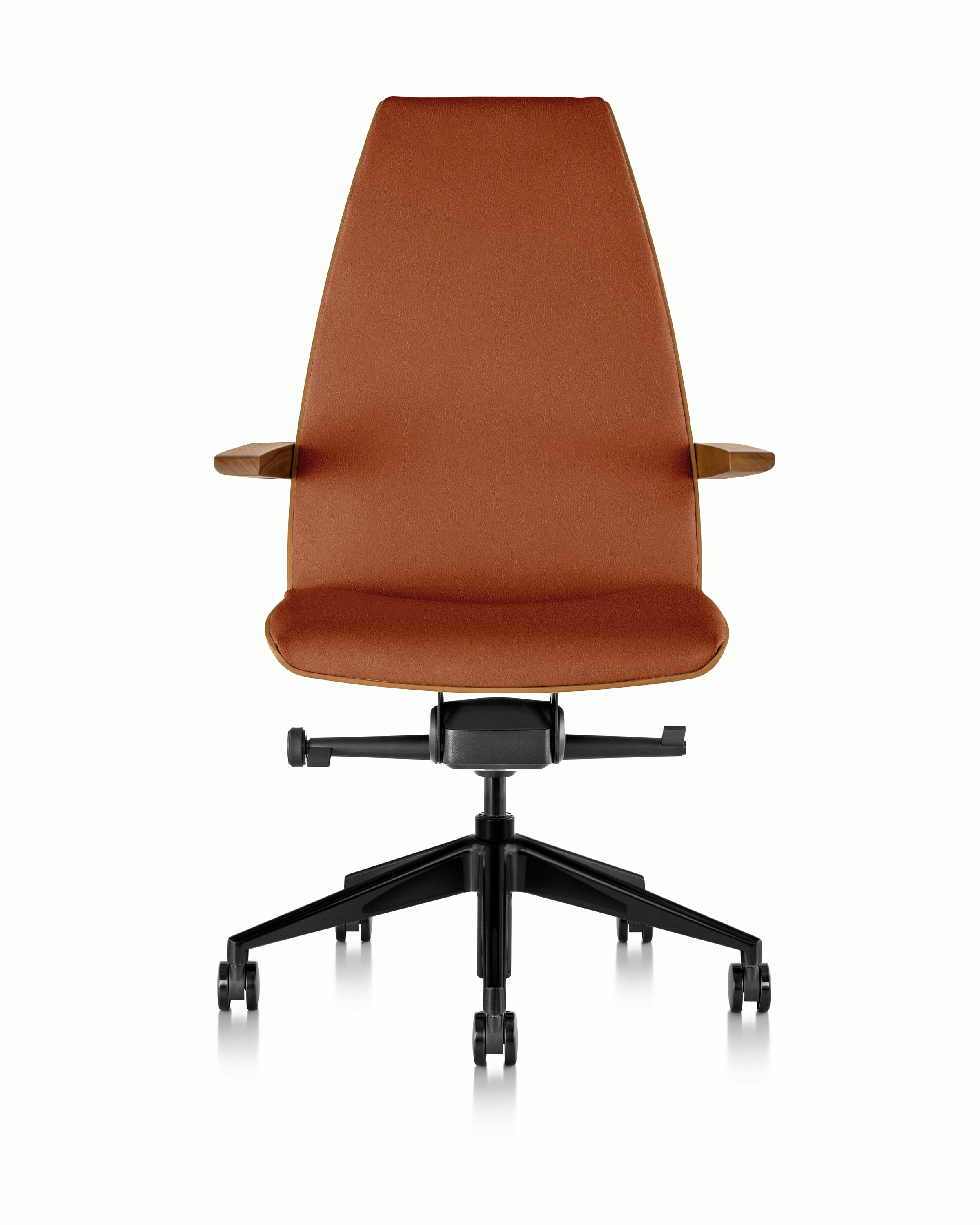 Clamshell Task Chair - Prone Leather, Ledge, Walnut, High Back, With Arms