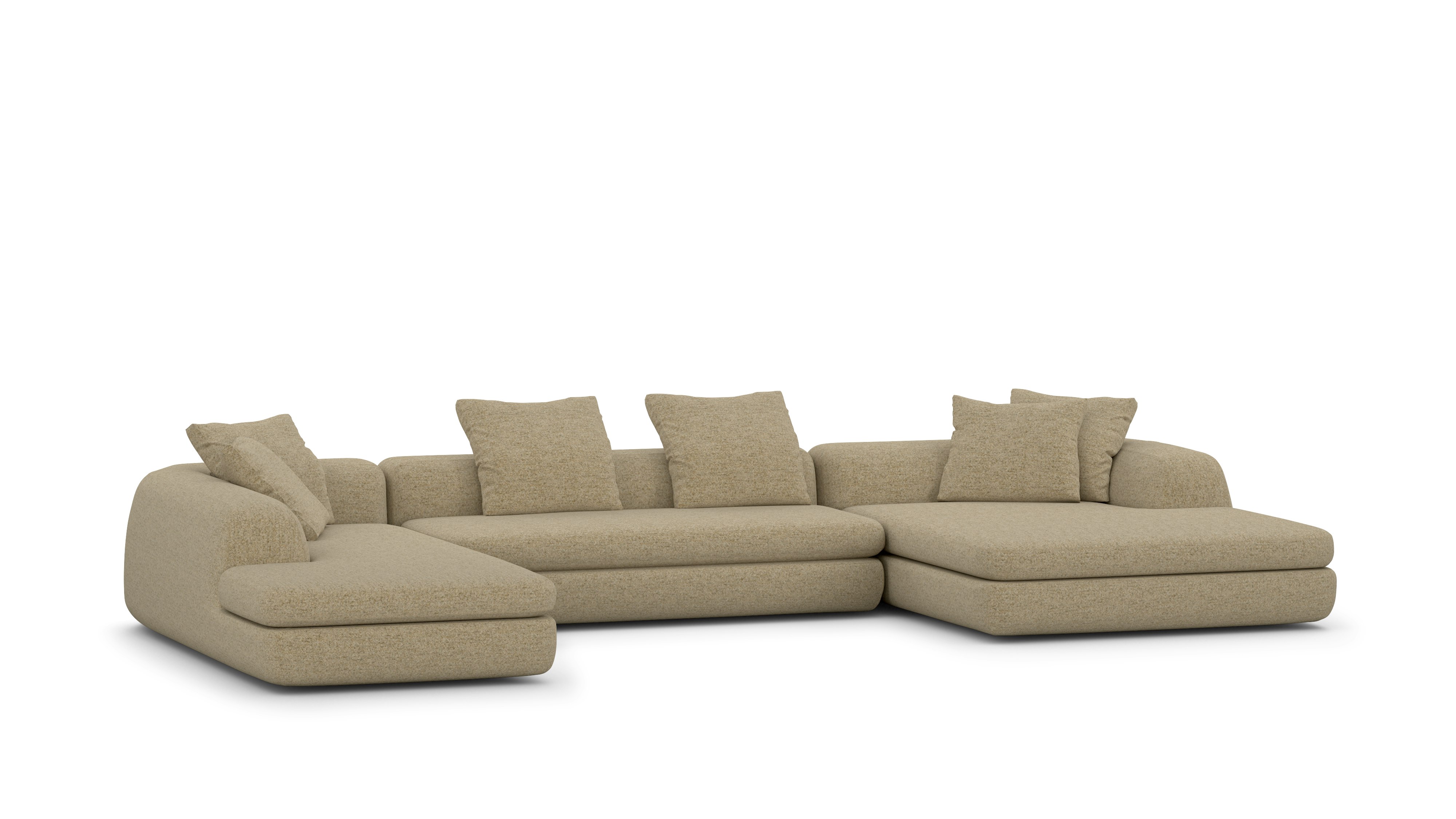 A Atlason Americano Asymmetrical Double Chaise Sectional in bisque viewed from an angle.