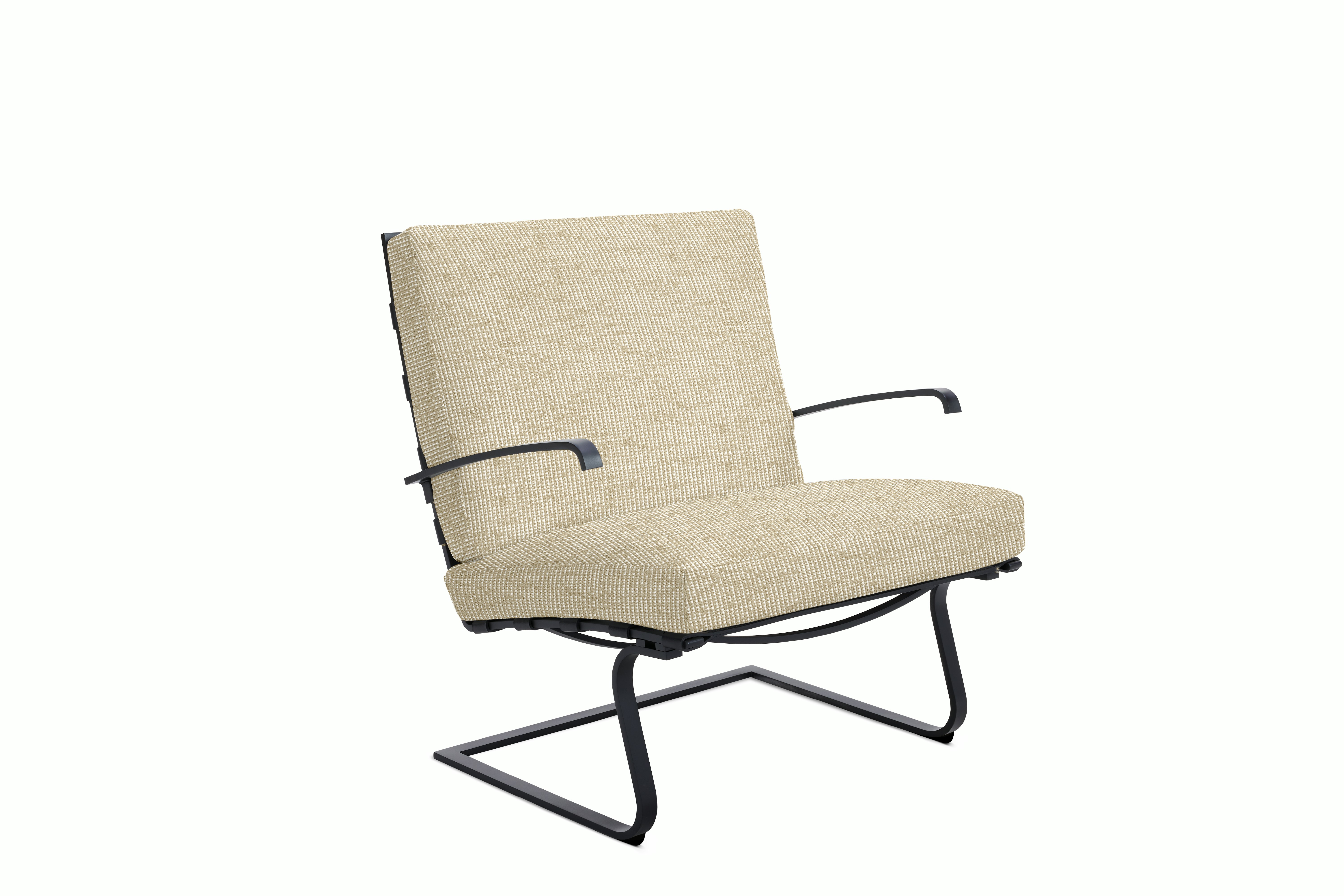 Tugendhat Chair in Prestini,  Beige White with belting in Belting Leather,  Black and black frame