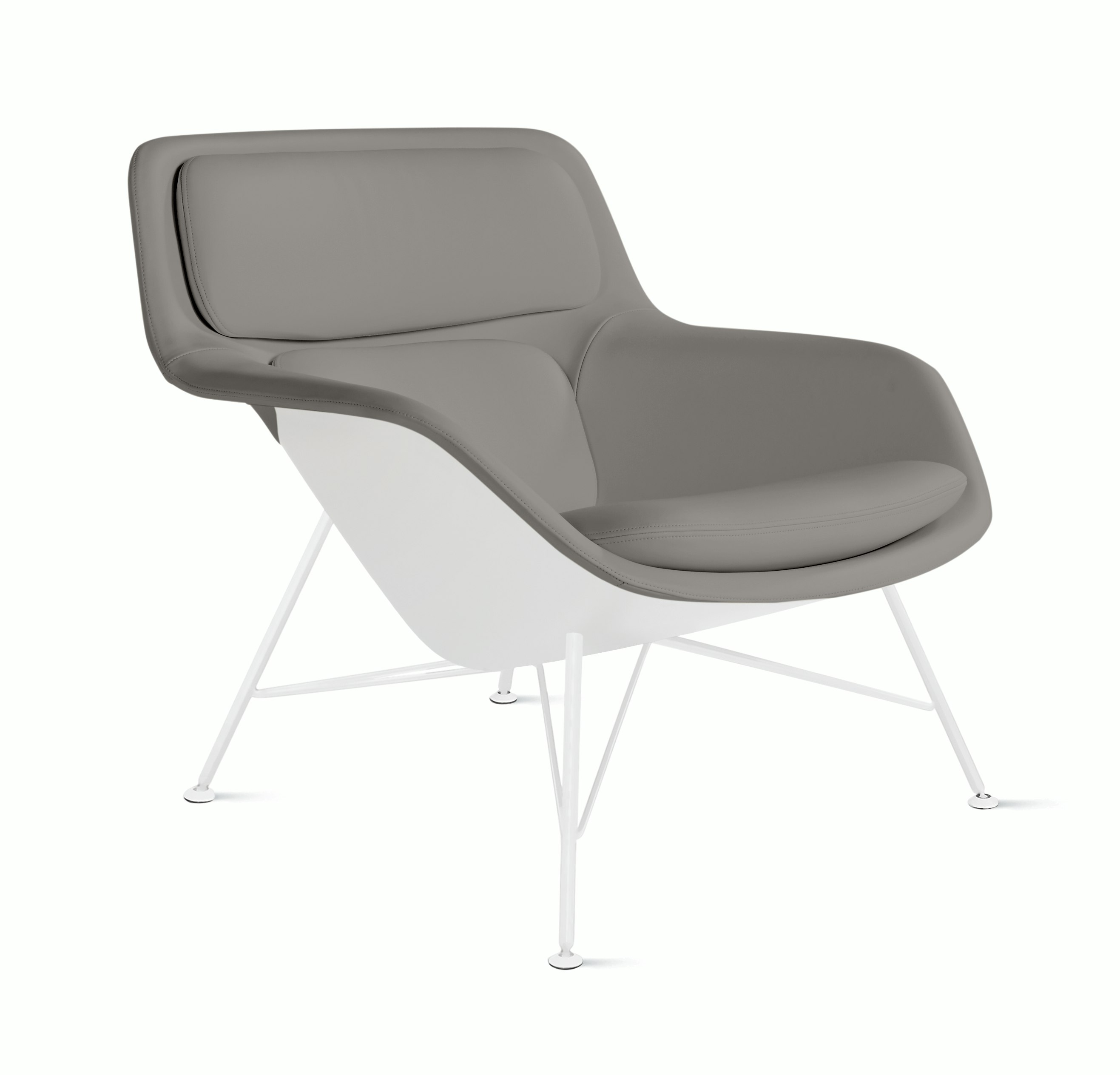 Striad Lounge Chair in Low Back,  Wire Base White,  Prone Leather,  Script with White Shell