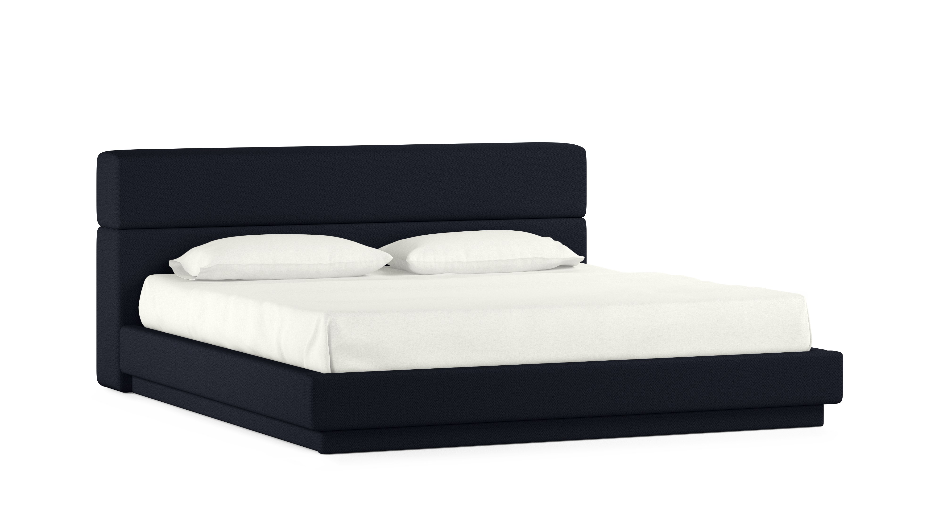 A Corbel Bed - Queen, No Storage, Pecora, Dark Navy viewed from an angle.