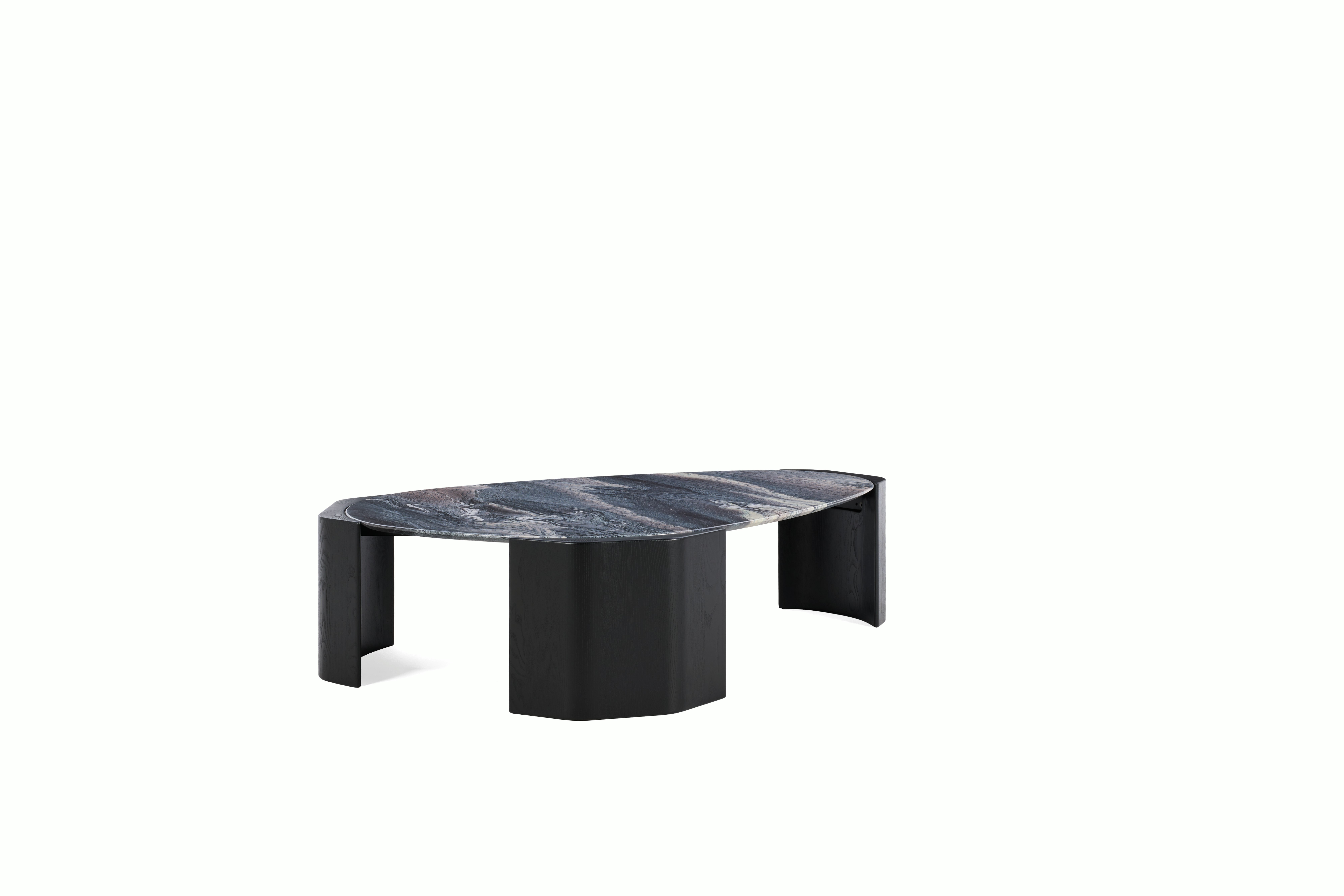 Atlason Organic Slab Coffee Table - Teardrop, 60", Cipollino Ondulato Marble, Black Ash