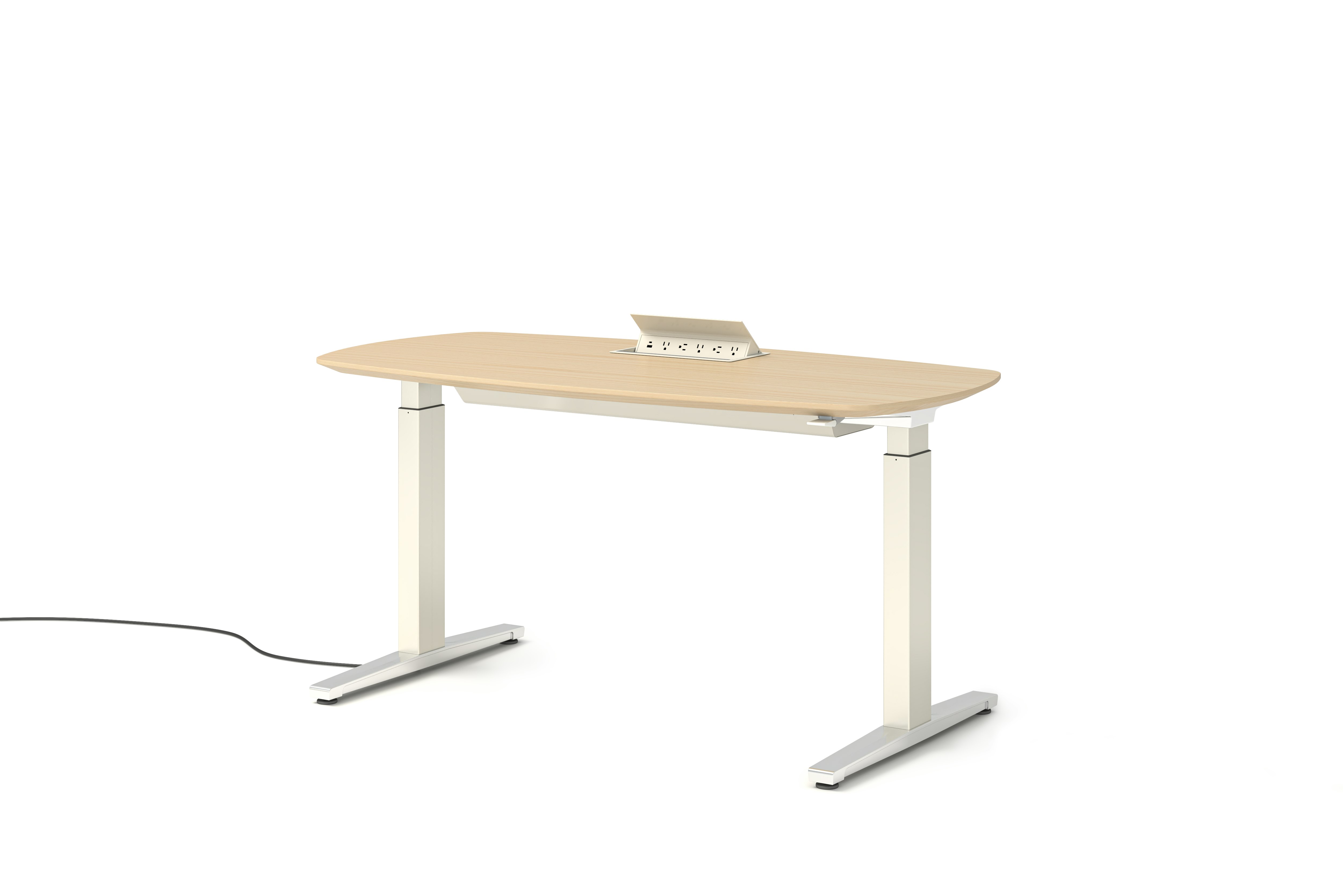 Renew S2S Embedded Power Desk - Executive,  29 x 58,  Veneer White Ash,  White / Polished Aluminum,  Integrated Cord Management,  Hidden Power,  Standard,  T Leg