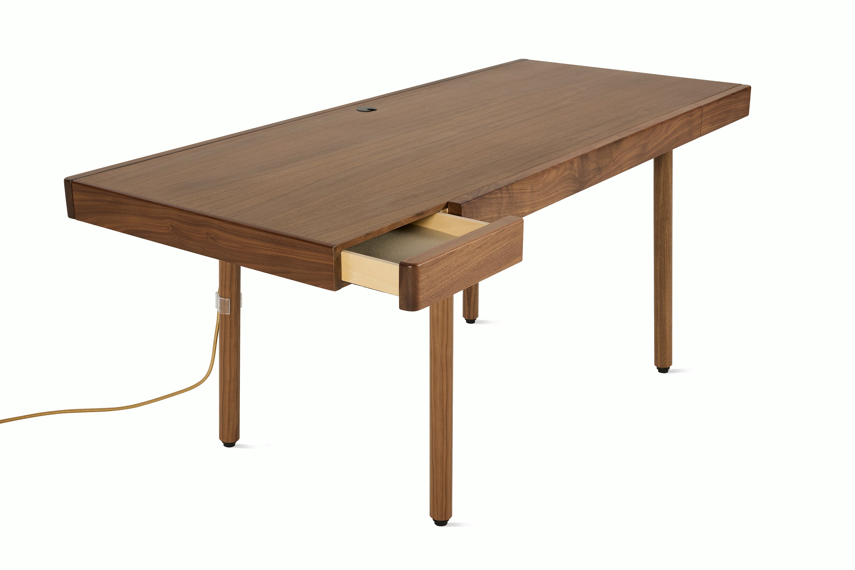 A detailed look at New Canaan Wood Sit-to-Stand Desk in Walnut.