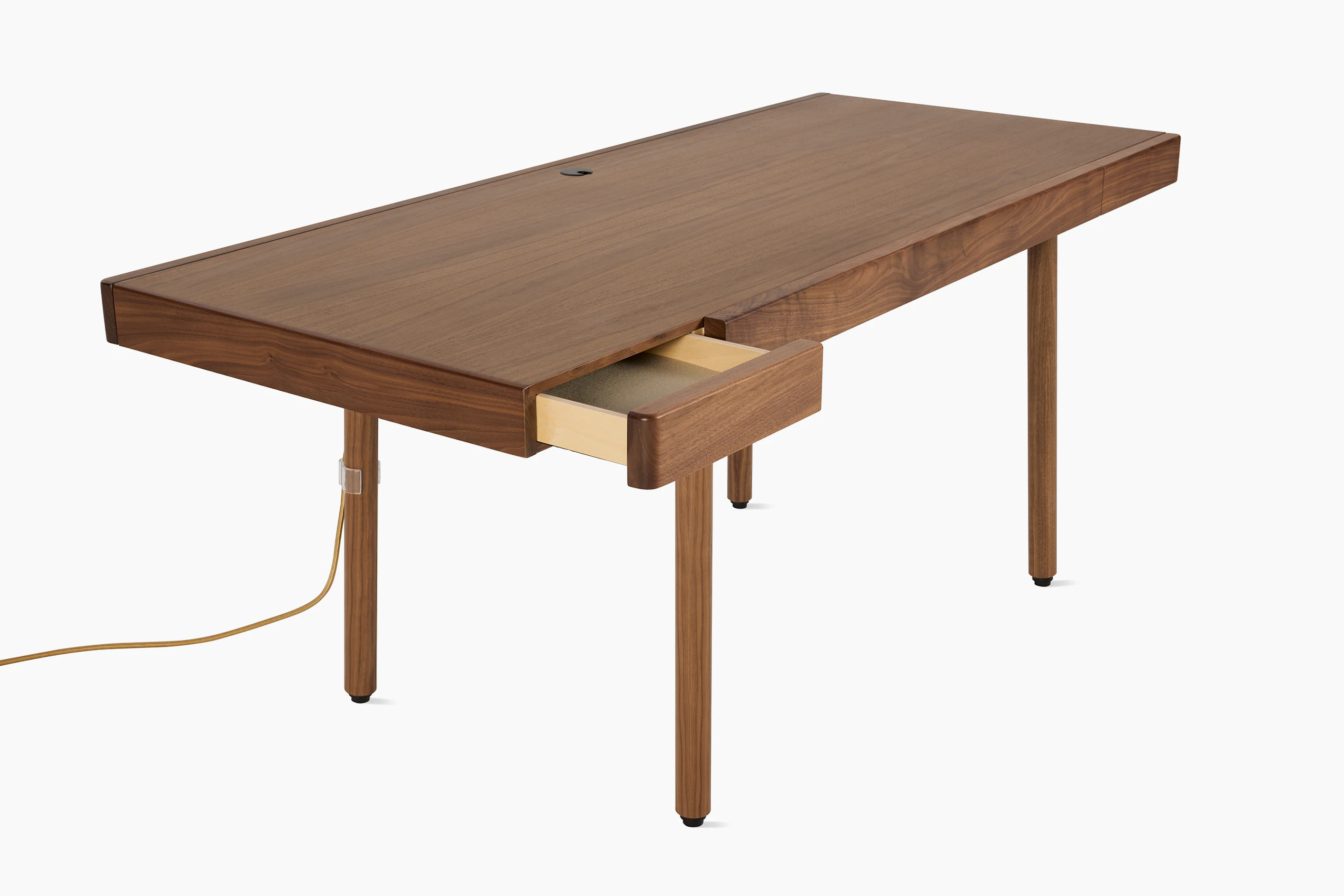 A detailed look at New Canaan Wood Sit-to-Stand Desk in Walnut.