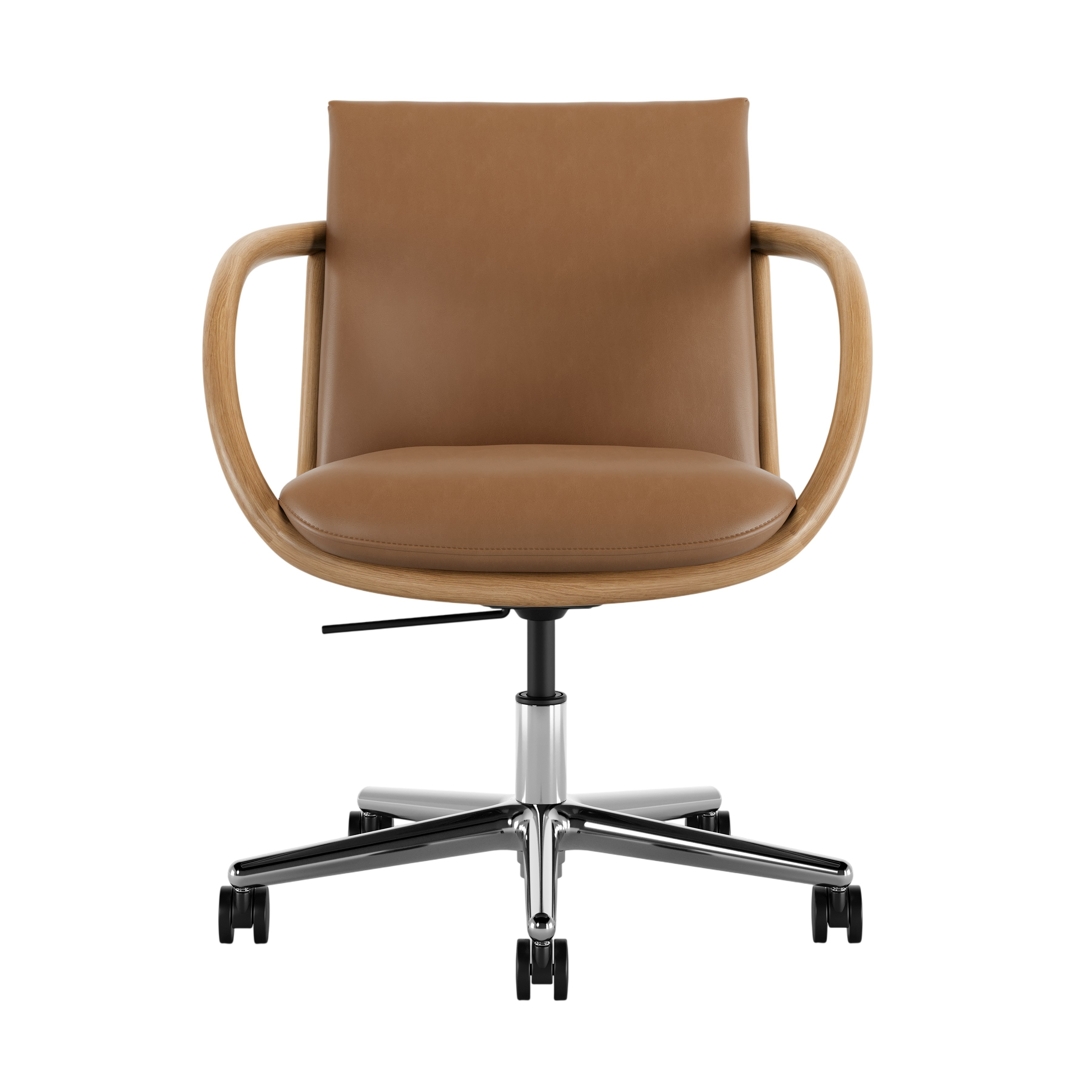 Full Loop Task Chair - Bristol Leather Desert,  Oak,  Polished Aluminum