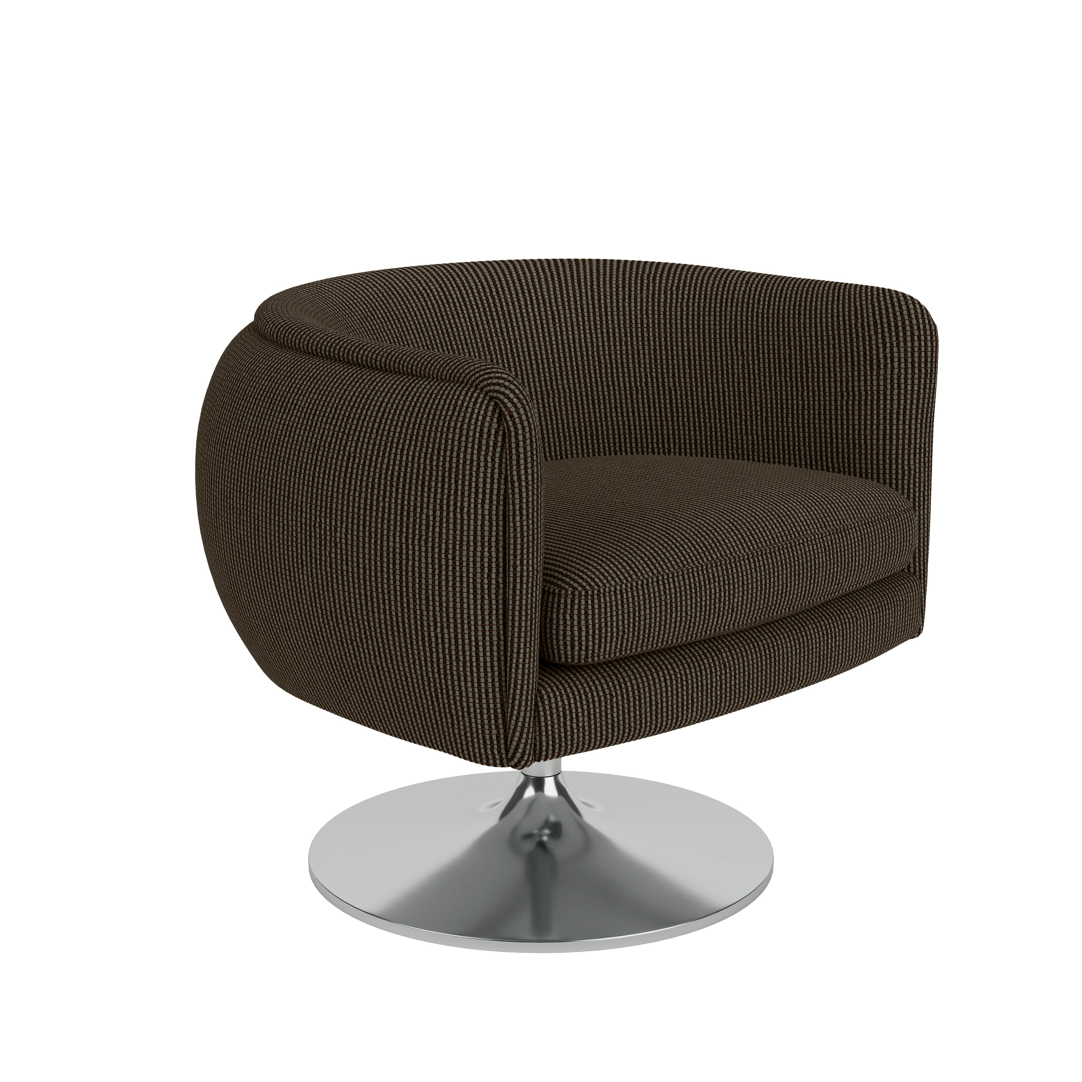 A D'Urso Swivel Lounge Chair in Carob viewed from an angle.