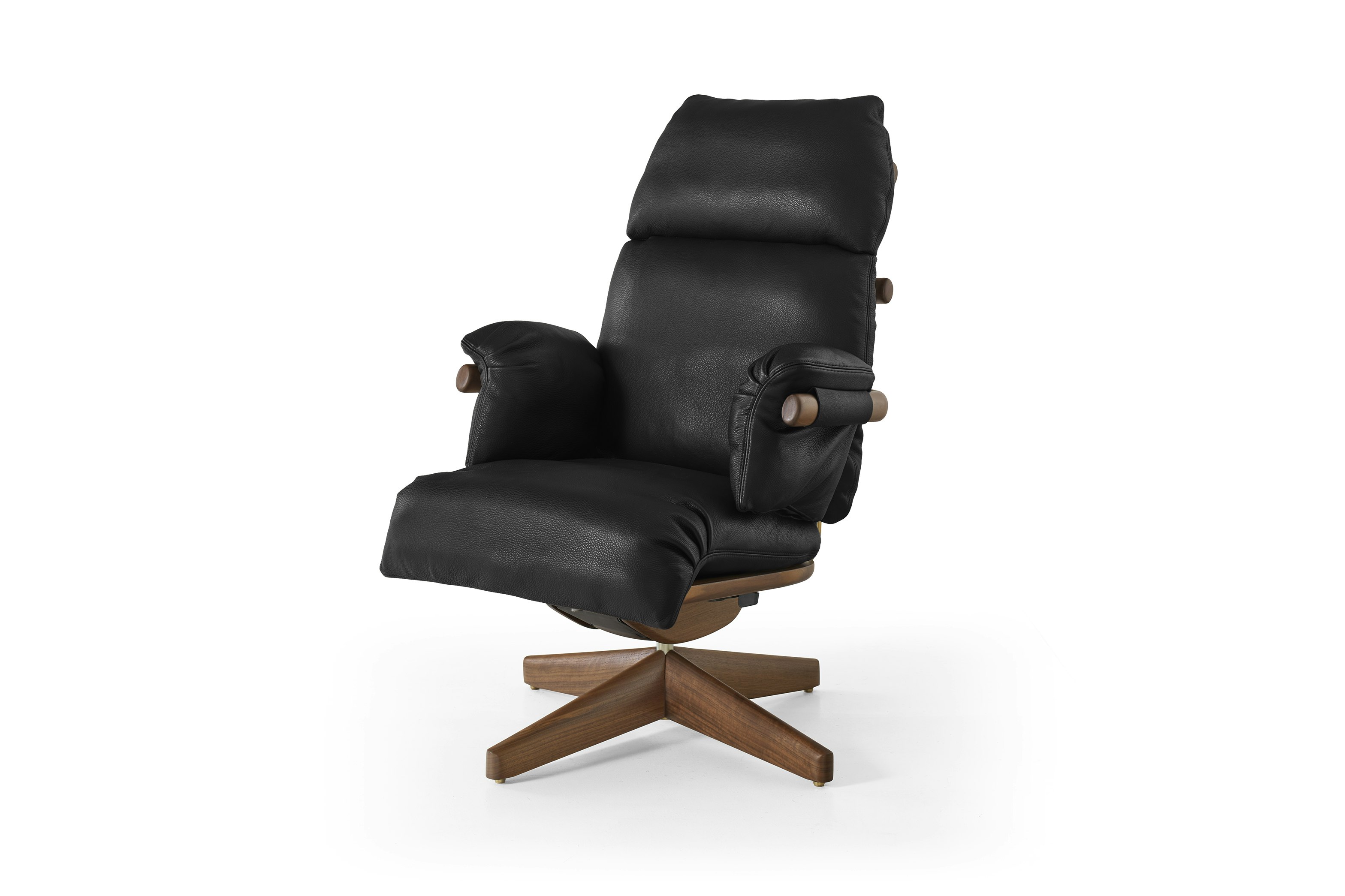 Ramus Lounge Chair - Comfort Leather,  Black,  Walnut,  Satin Brass