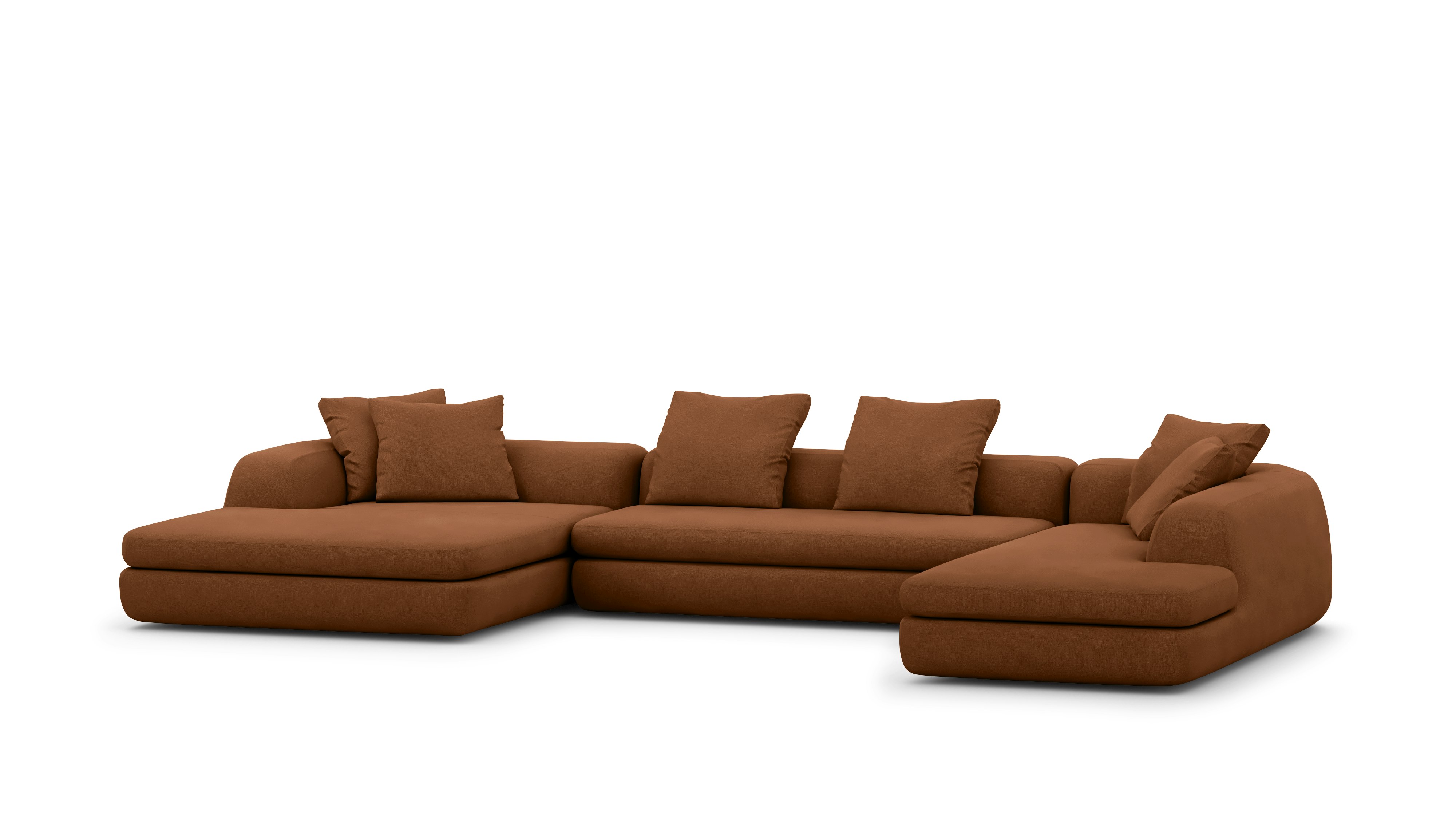 A Atlason Americano Asymmetrical Double Chaise Sectional in rattan viewed from an angle.