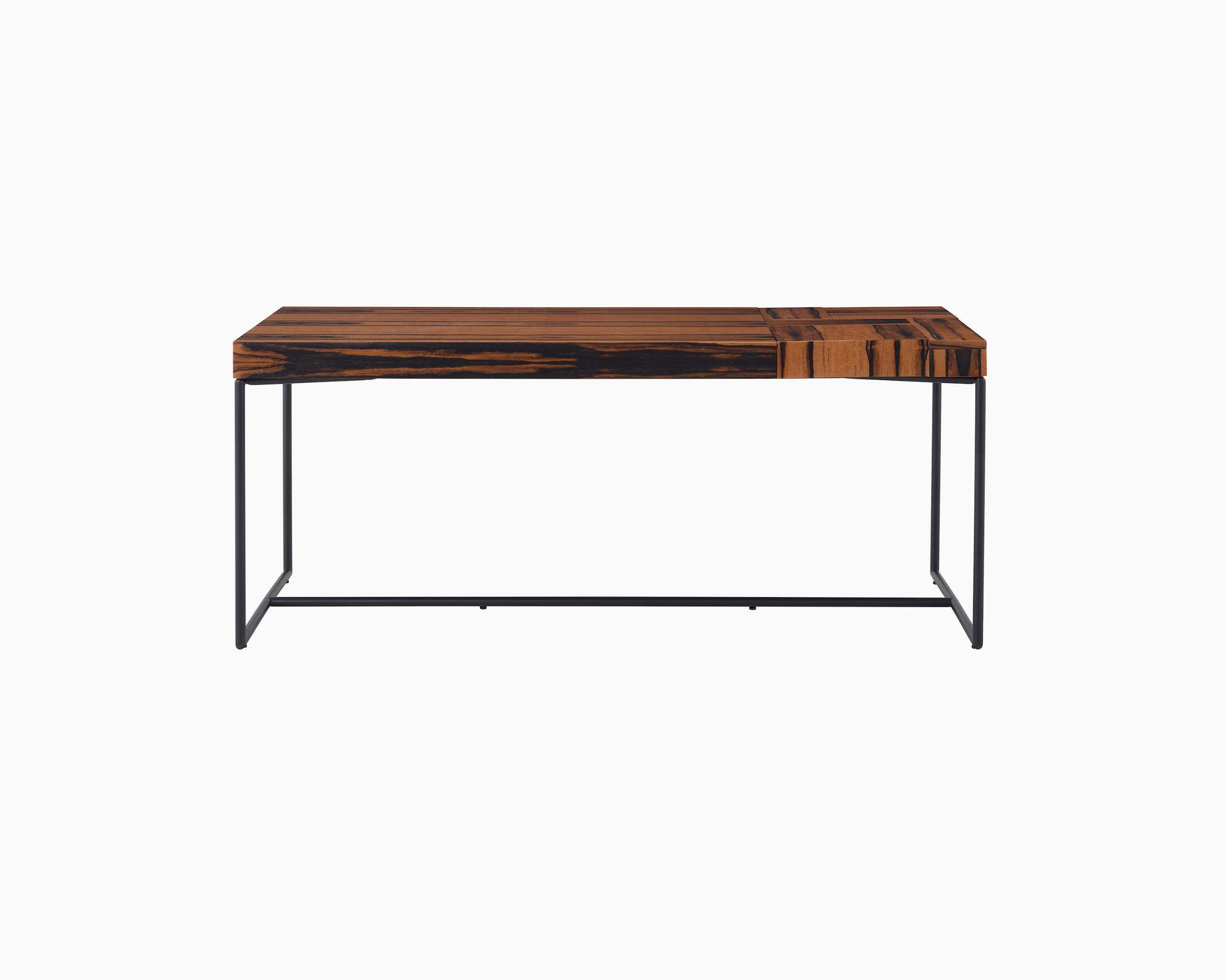 A Domino Desk with wood top and metal base.