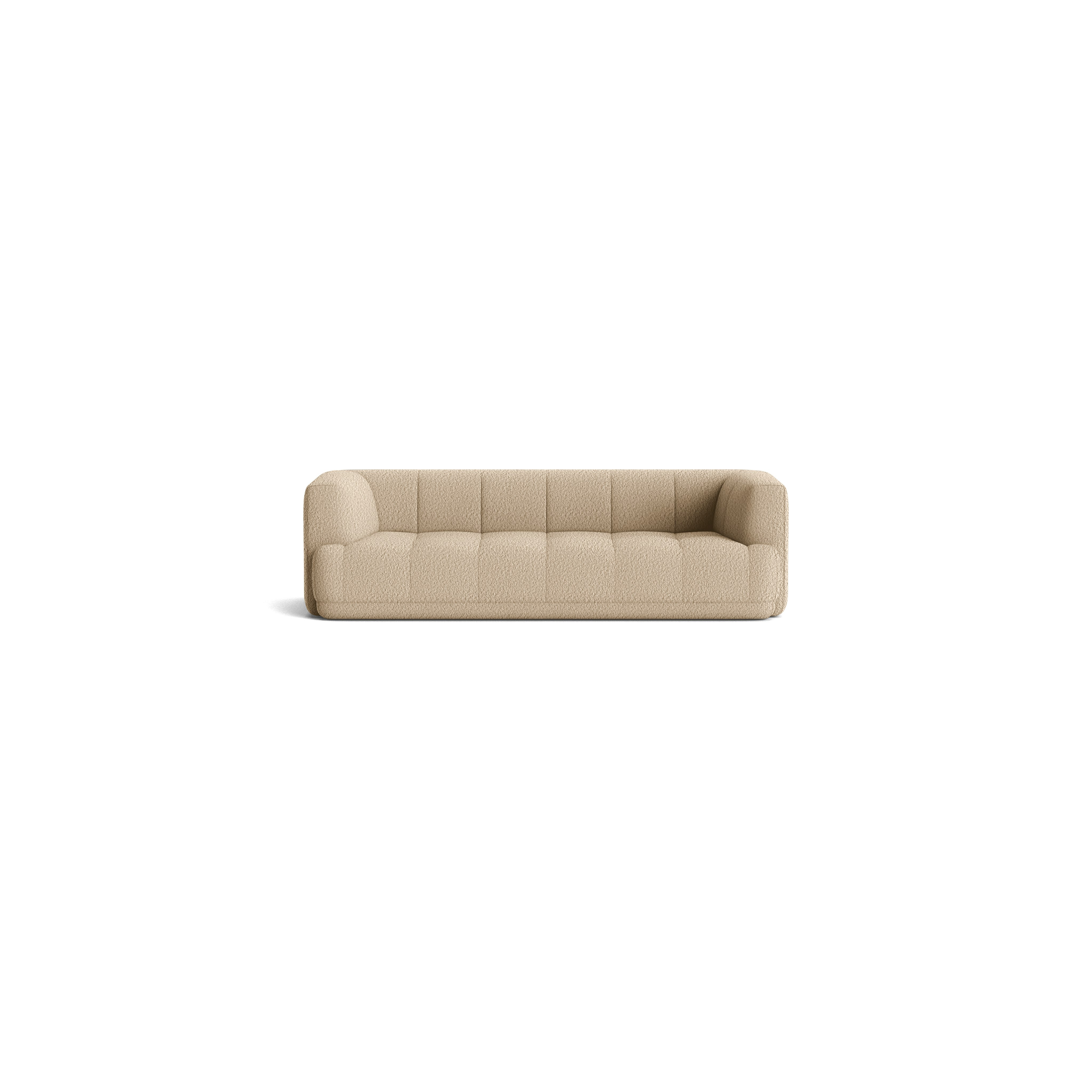 A Quilton Sofa - 2.5-Seat Sofa, Turf, Sand in Sand viewed from the front.