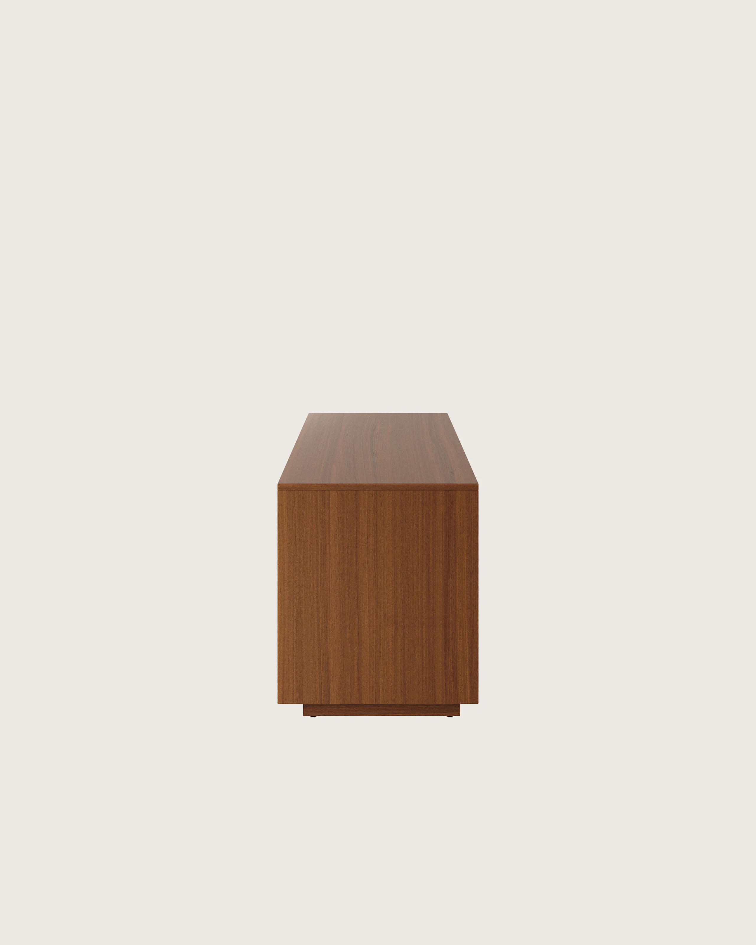 JD Credenza in Natural Quarter Cut Walnut viewed from the side.