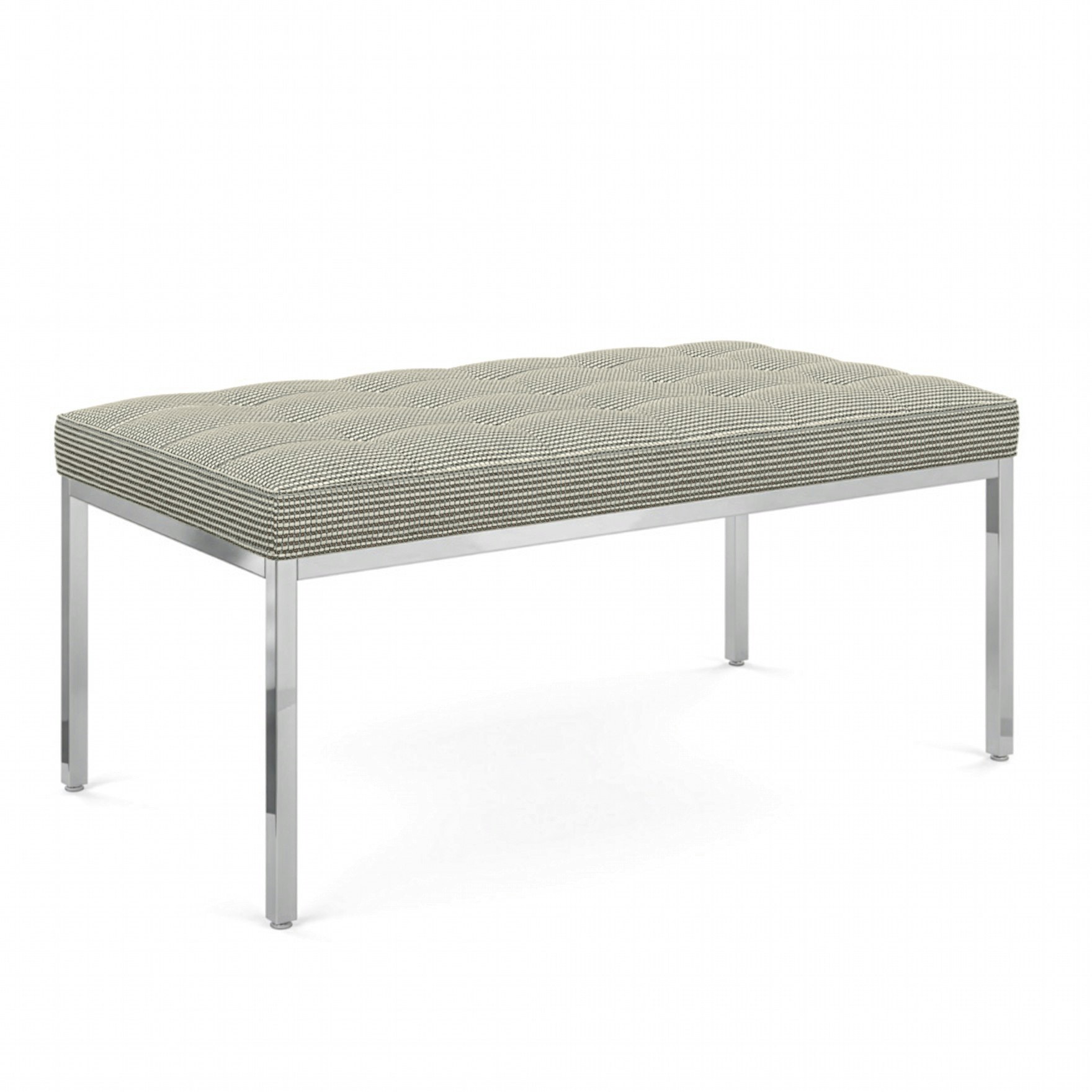 A Florence Knoll Bench in Vanilla with Chrome viewed from an angle.