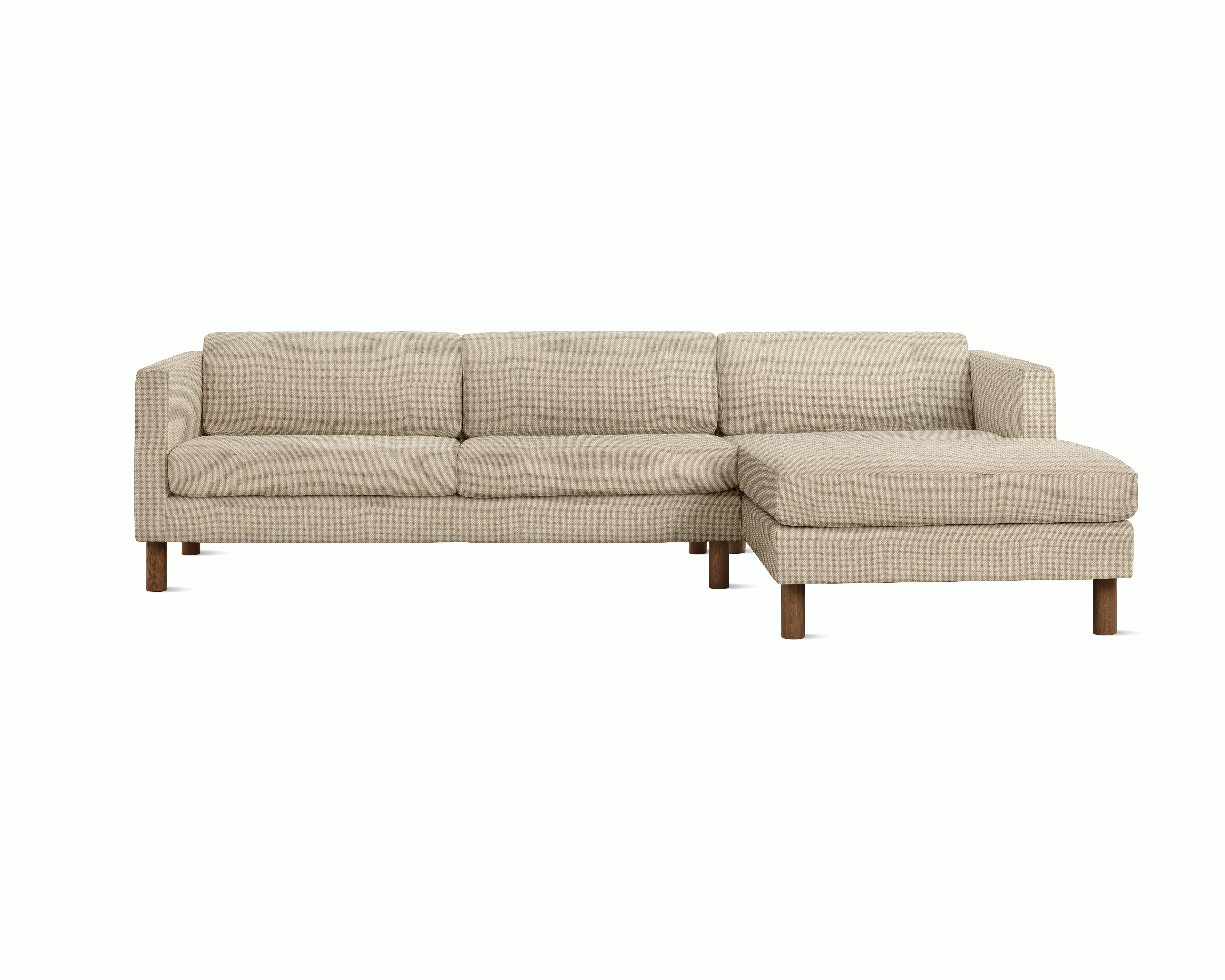 A Lispenard Chaise Sectional in Mode, Basket viewed from the front.