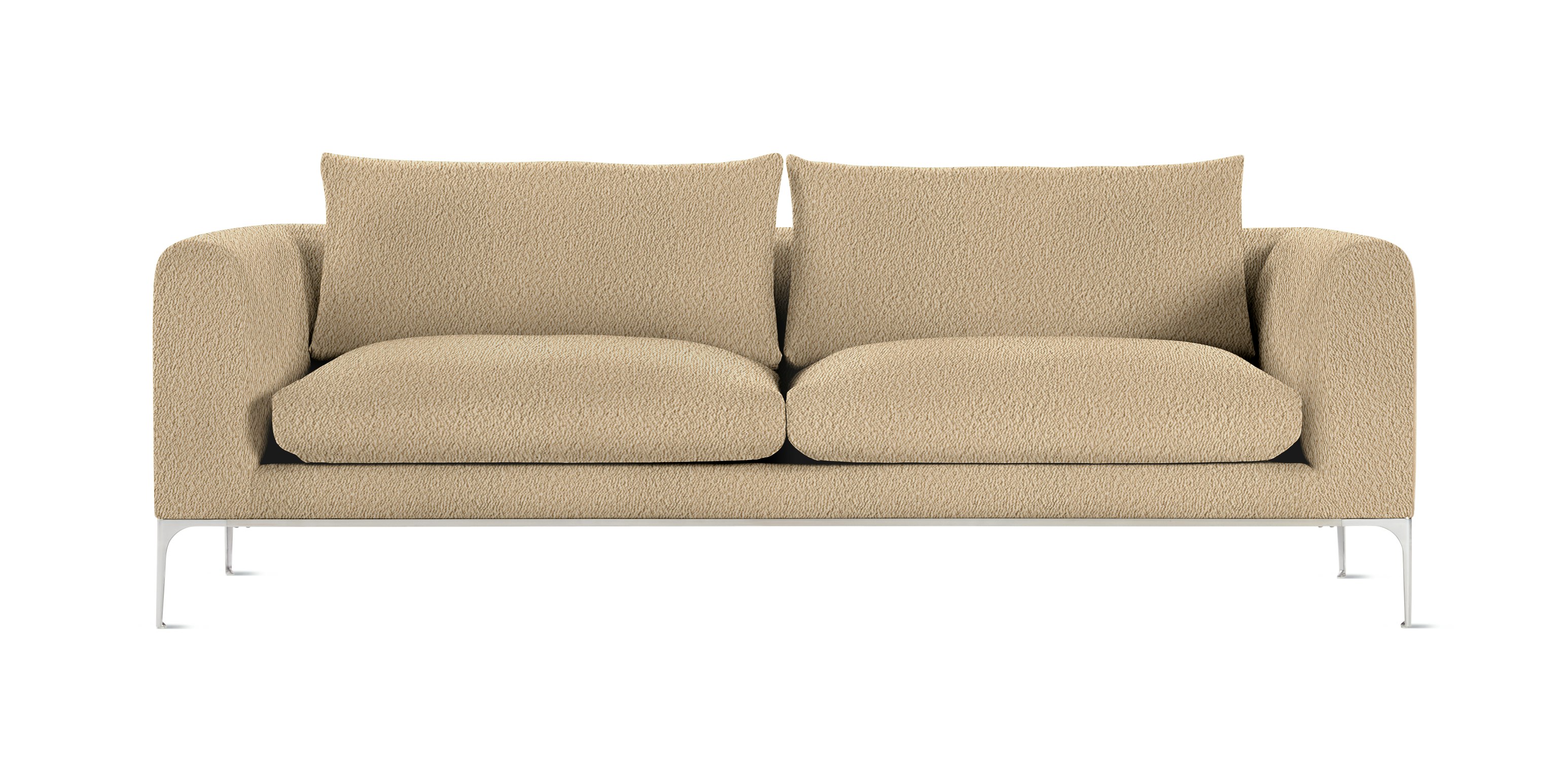 A Jonas Sofa in Turf, Sand with Aluminum finish viewed from the front.