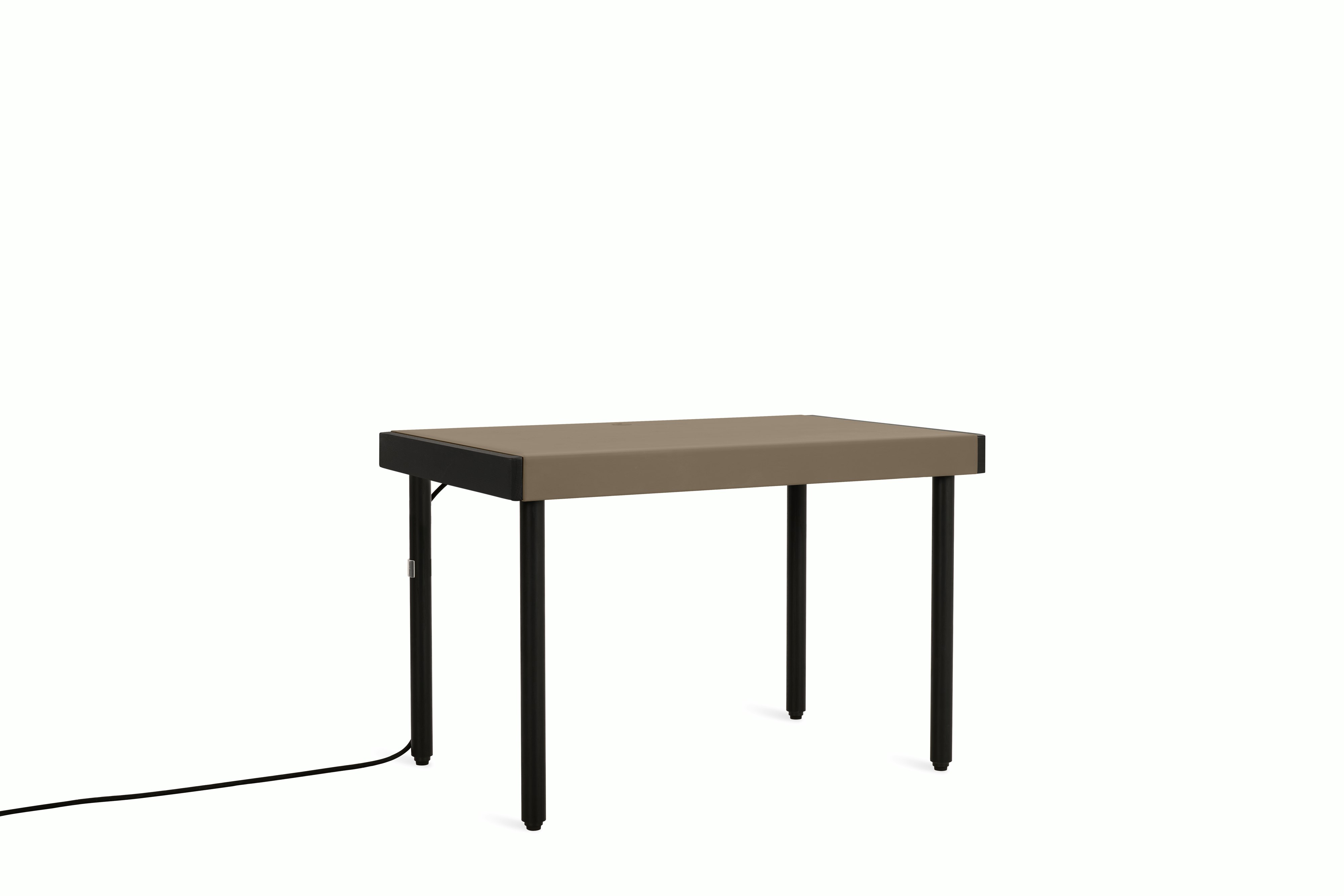 Leatherwrap Standing Desk - No Storage,  Black Oak,  Pumice Leather