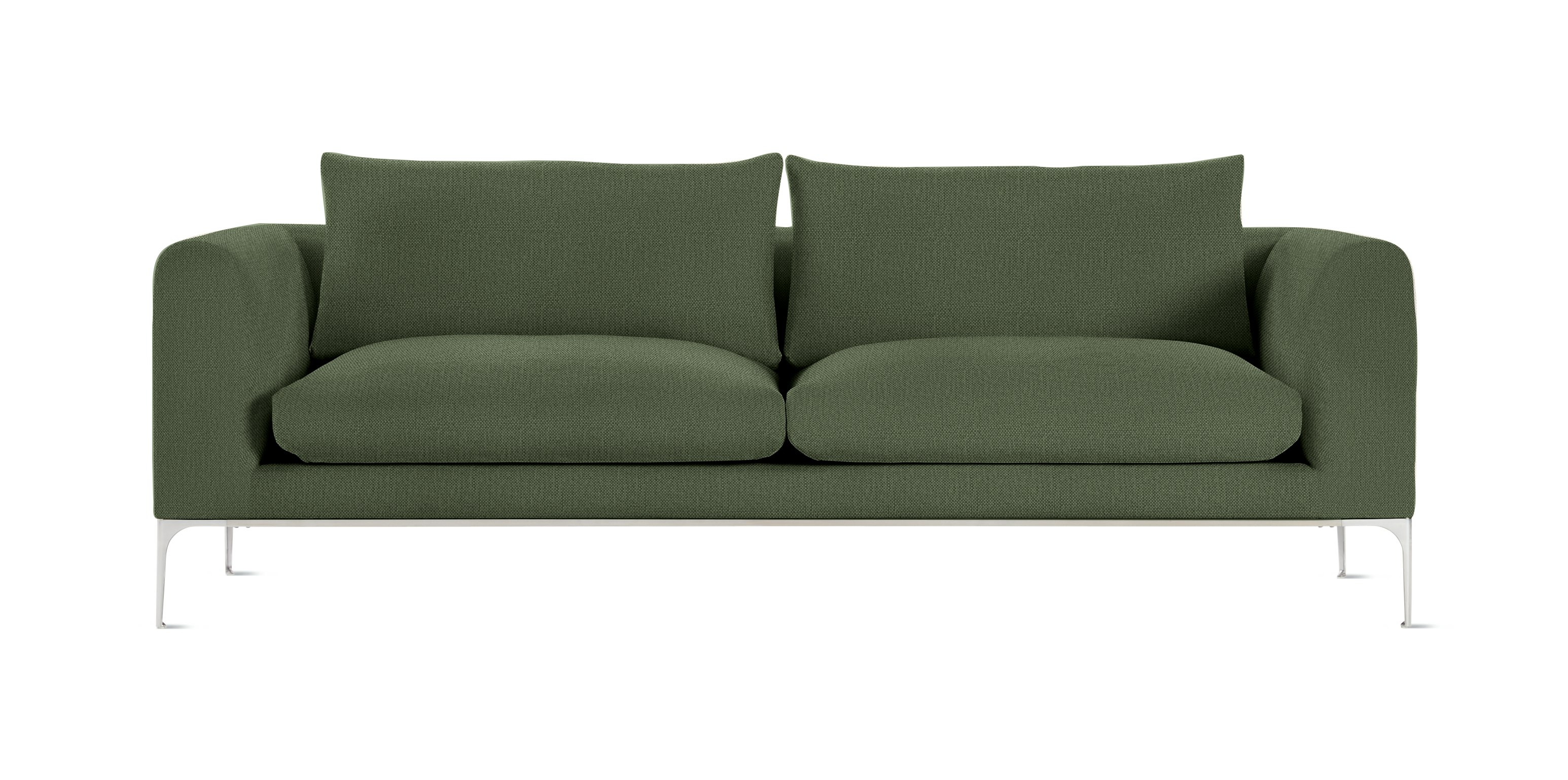 A Jonas Sofa in Mode, Genus with Aluminum finish viewed from the front.