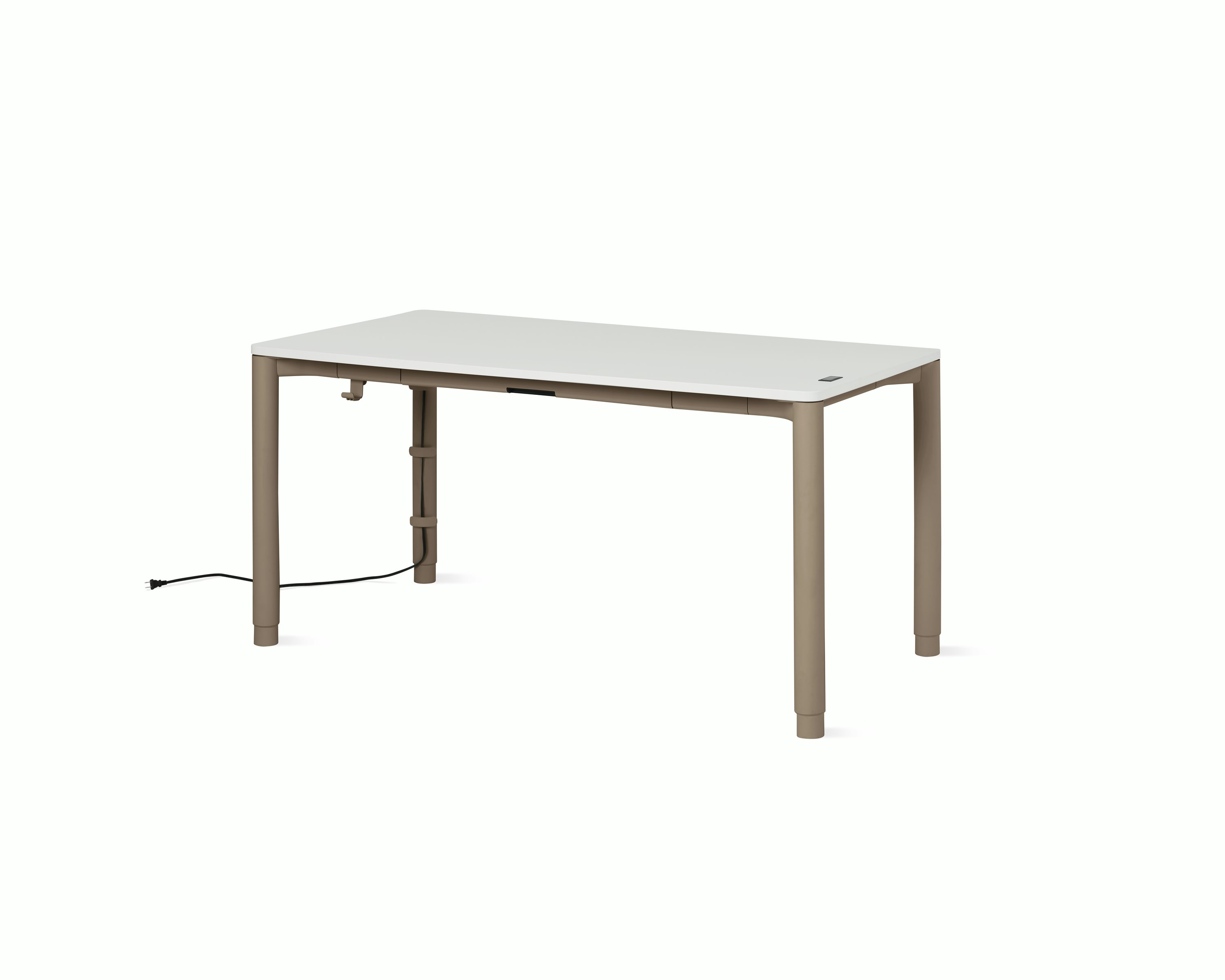 Spout S2S Table - 30" x 60"",  Laminate Studio White,  Cocoa,  With Cable Tray,  With Storage Drawer,  Standard Height"
