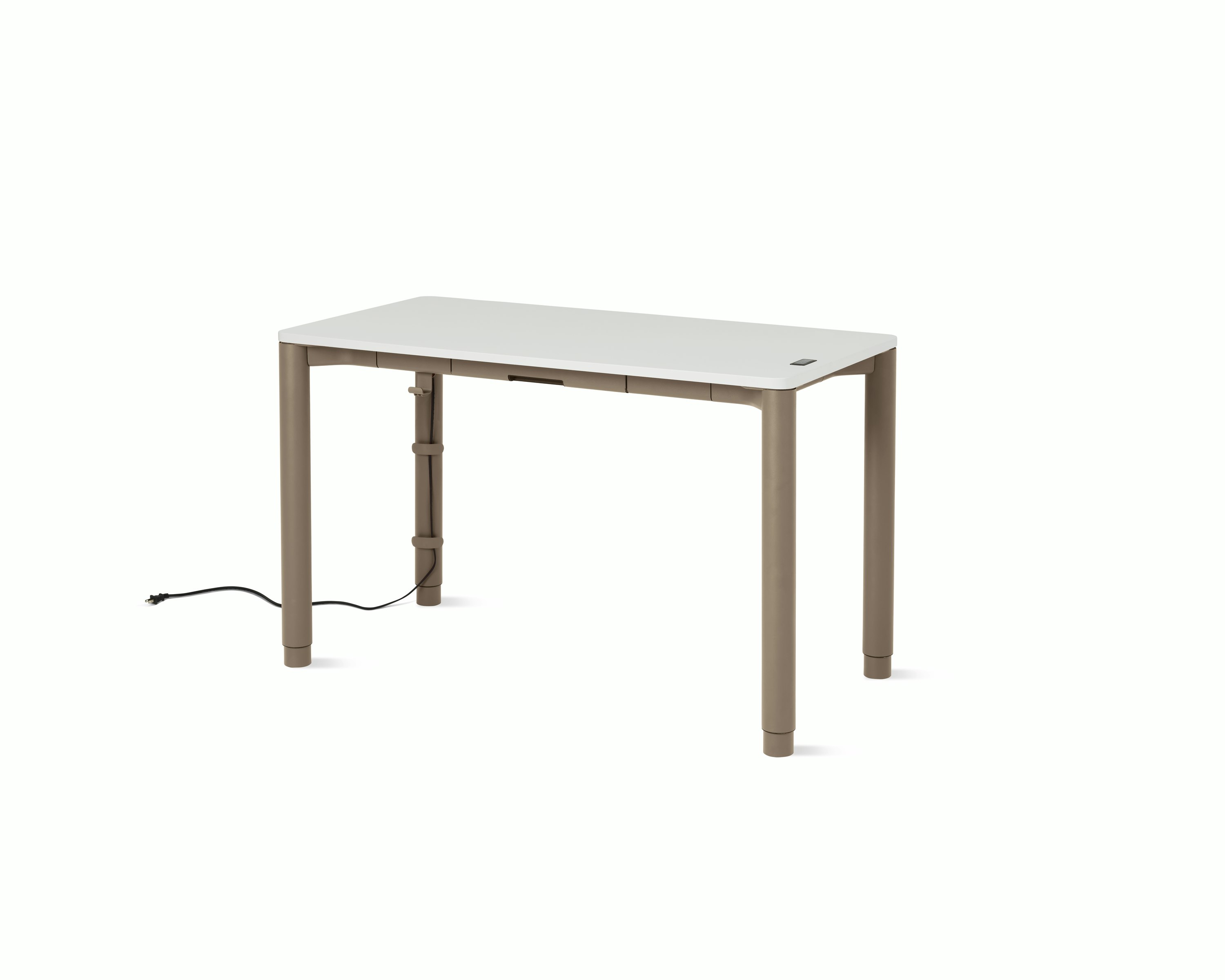 Spout S2S Table - 24" x 48"",  Laminate Studio White,  Cocoa,  With Cable Tray,  With Storage Drawer,  Standard Height"