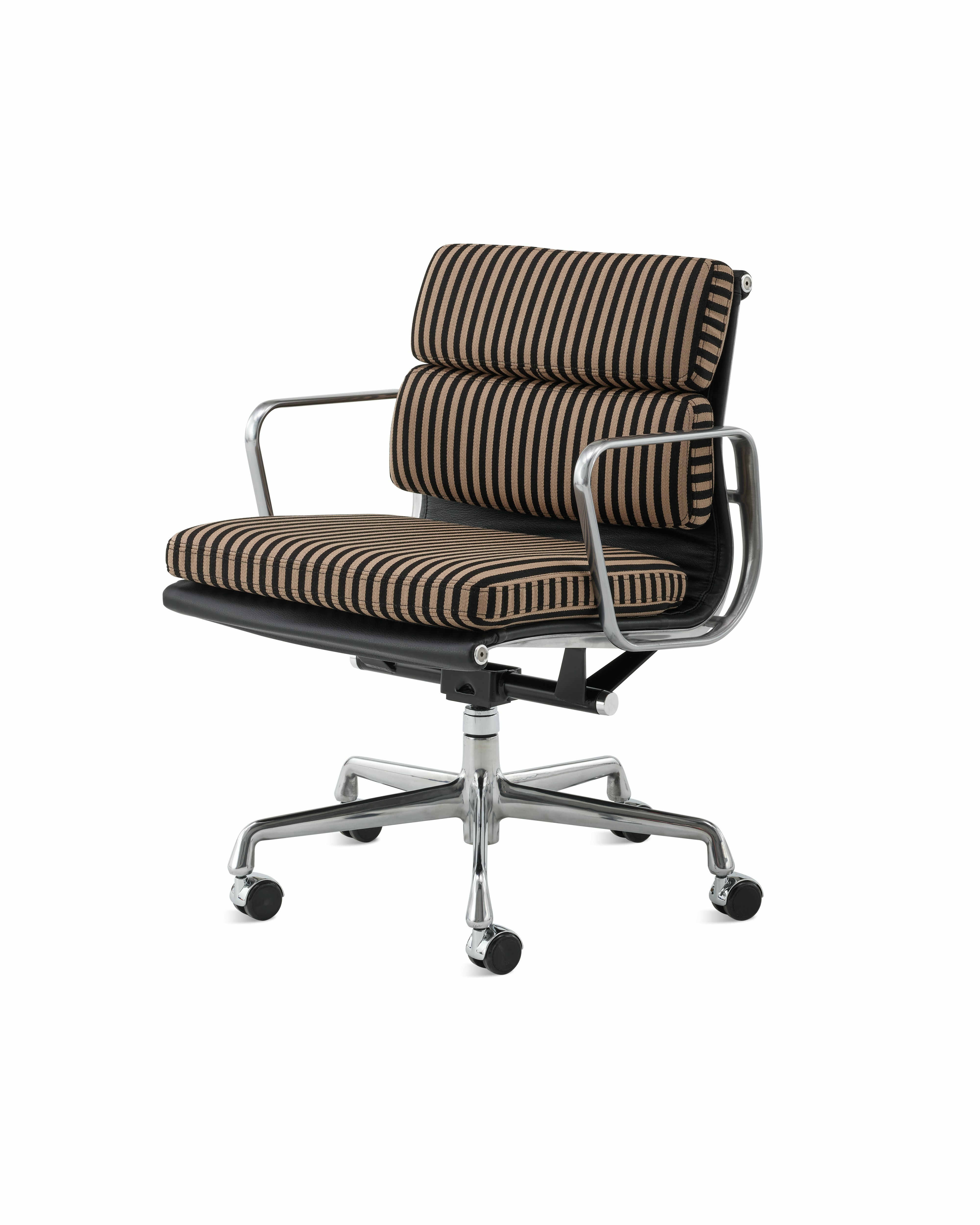 Eames Soft Pad Mgmt - Toostripe Black/Raw Umber / Prone Leather Obsidian,  Pol Alum,  Manual Lift,  Standard