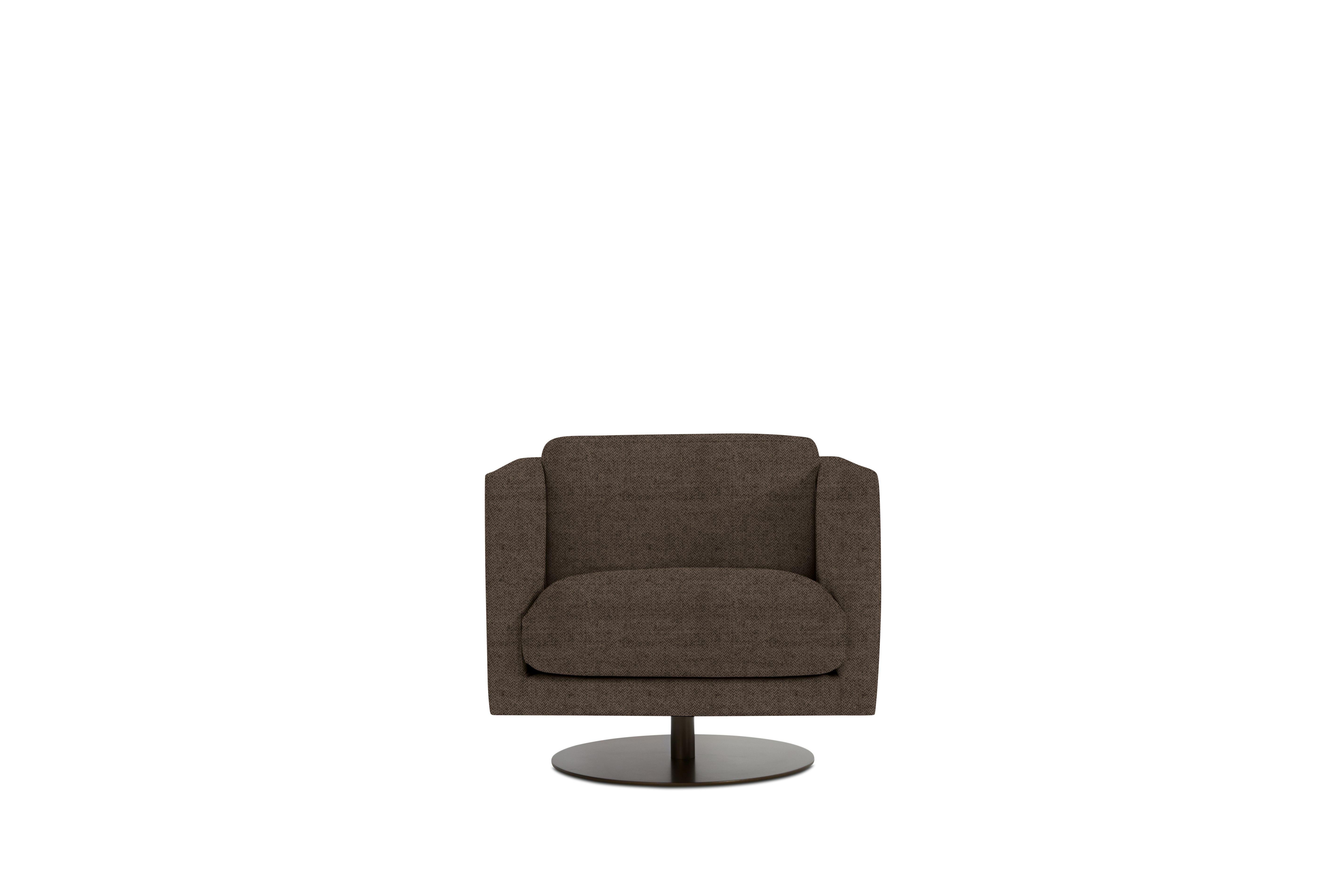 A Comolino Swivel Chair in Pecora: Chocolate viewed from the front.