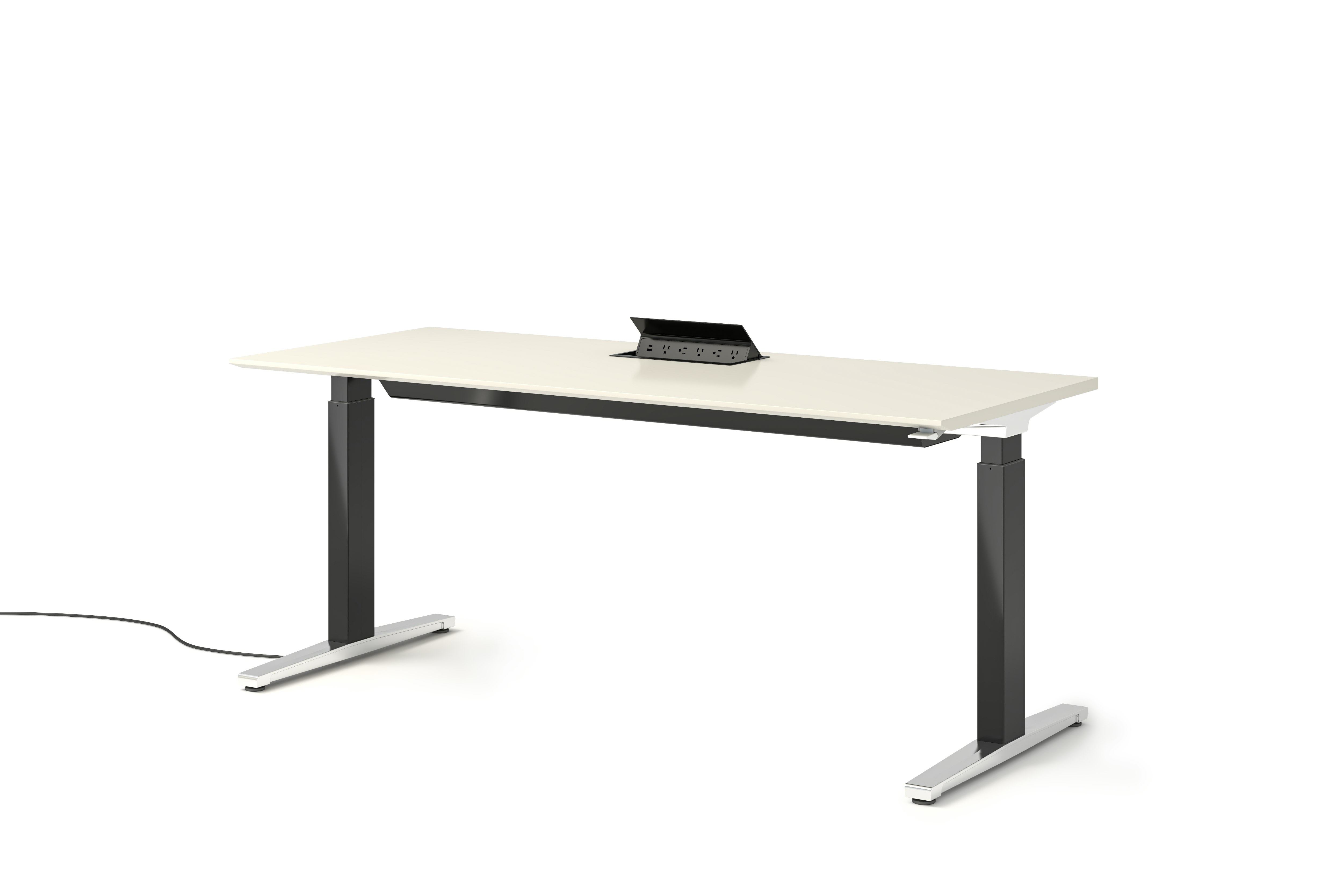 Renew S2S Embedded Power Desk - Standard,  29 x 70,  Laminate White,  Graphite Satin / Polished Aluminum,  Integrated Cord Management,  Hidden Power,  Standard,  T Leg