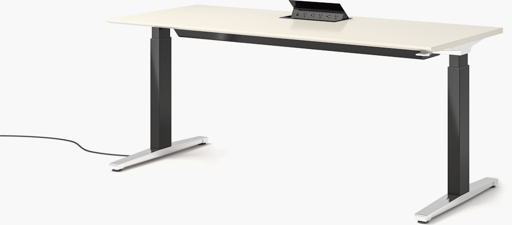 Renew S2S Embedded Power Desk - Standard,  29 x 70,  Laminate White,  Graphite Satin / Polished Aluminum,  Integrated Cord Management,  Hidden Power,  Standard,  T Leg