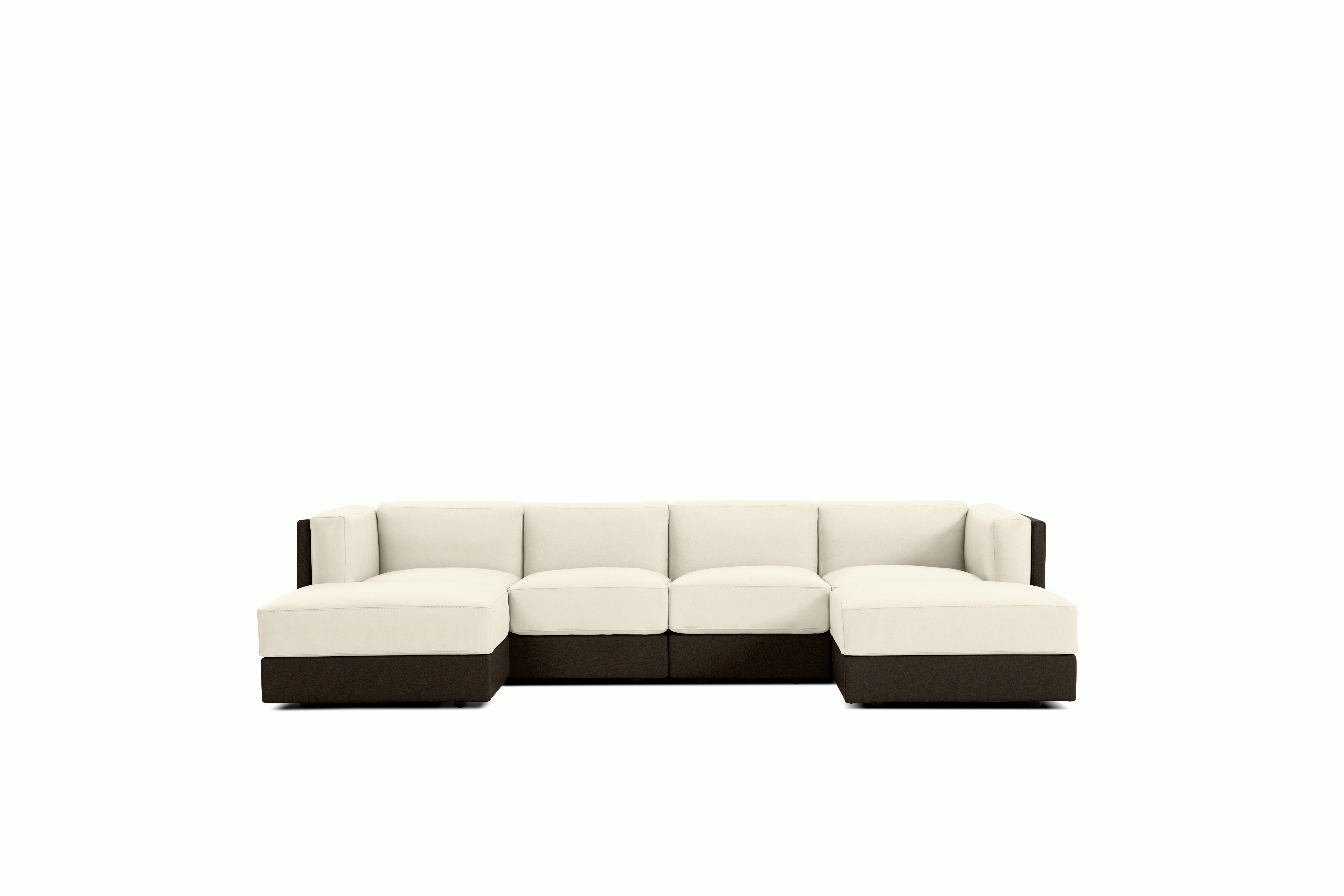 Symme Double Chaise Sectional - Leather Frame,  Prone Leather,  Java,  Prone Leather,  Lotus