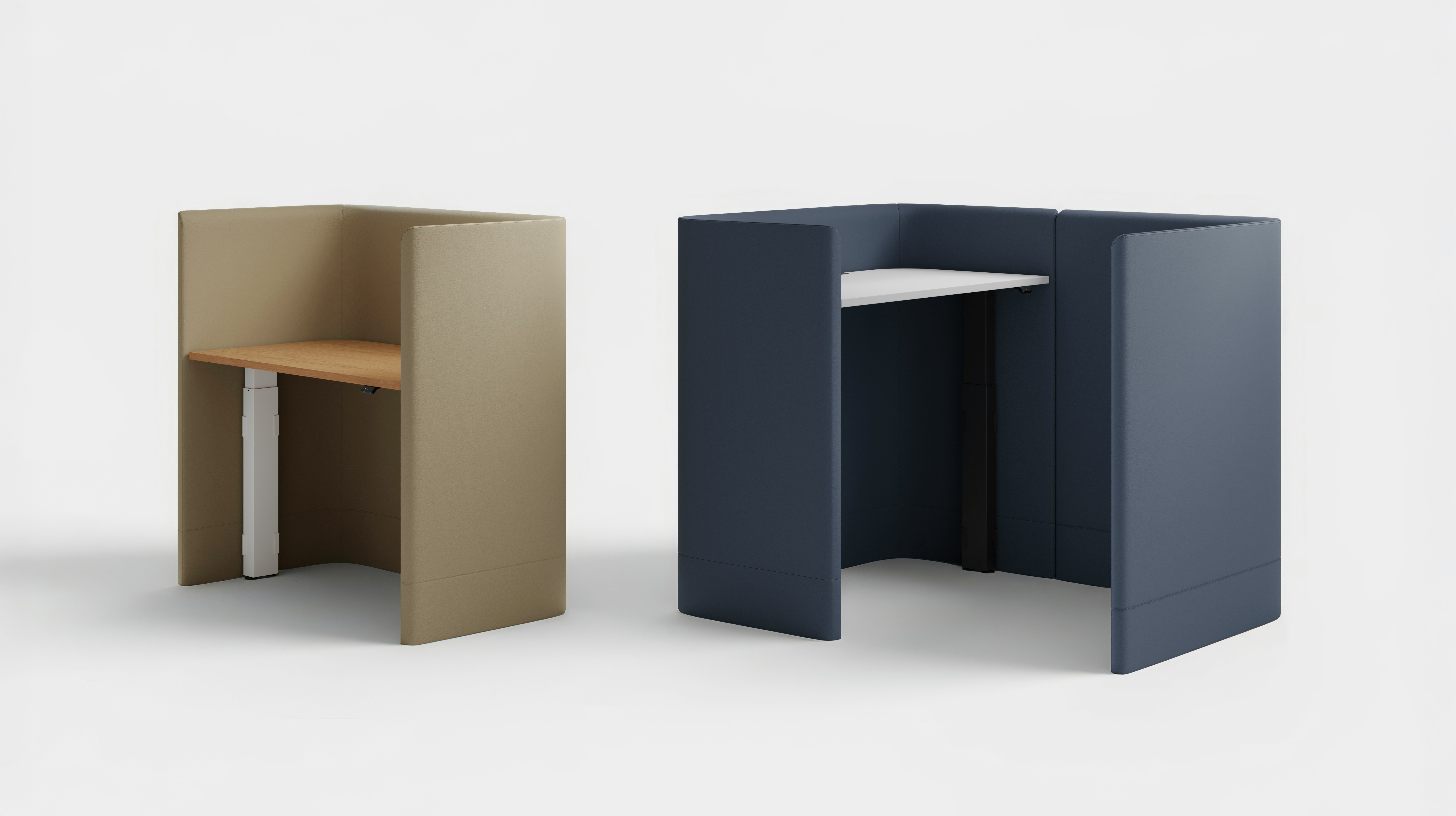 NaughtOne Pullman Height Adjustable Desk and Deskpod side by side.