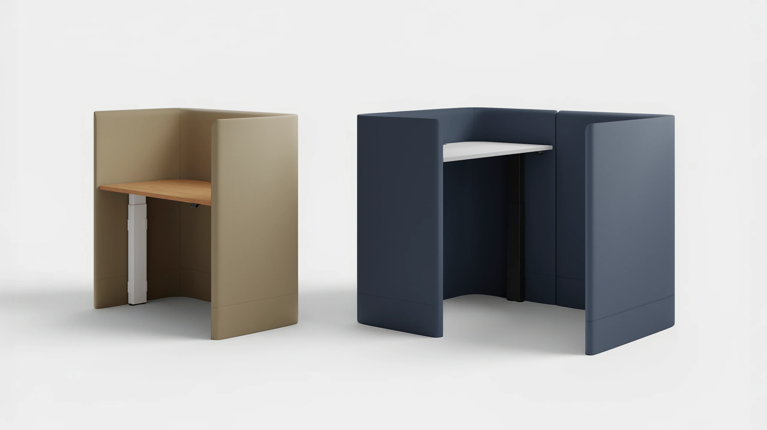 NaughtOne Pullman Height Adjustable Desk and Deskpod side by side.